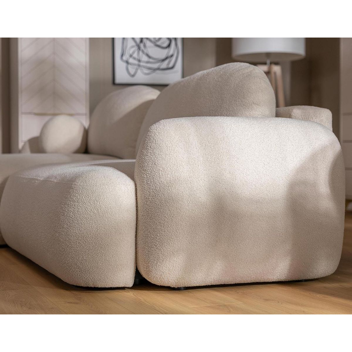 BEST MOBILIER Berenice - canapé d'angle droit 4 places convertible avec coffre en tissu bouclette