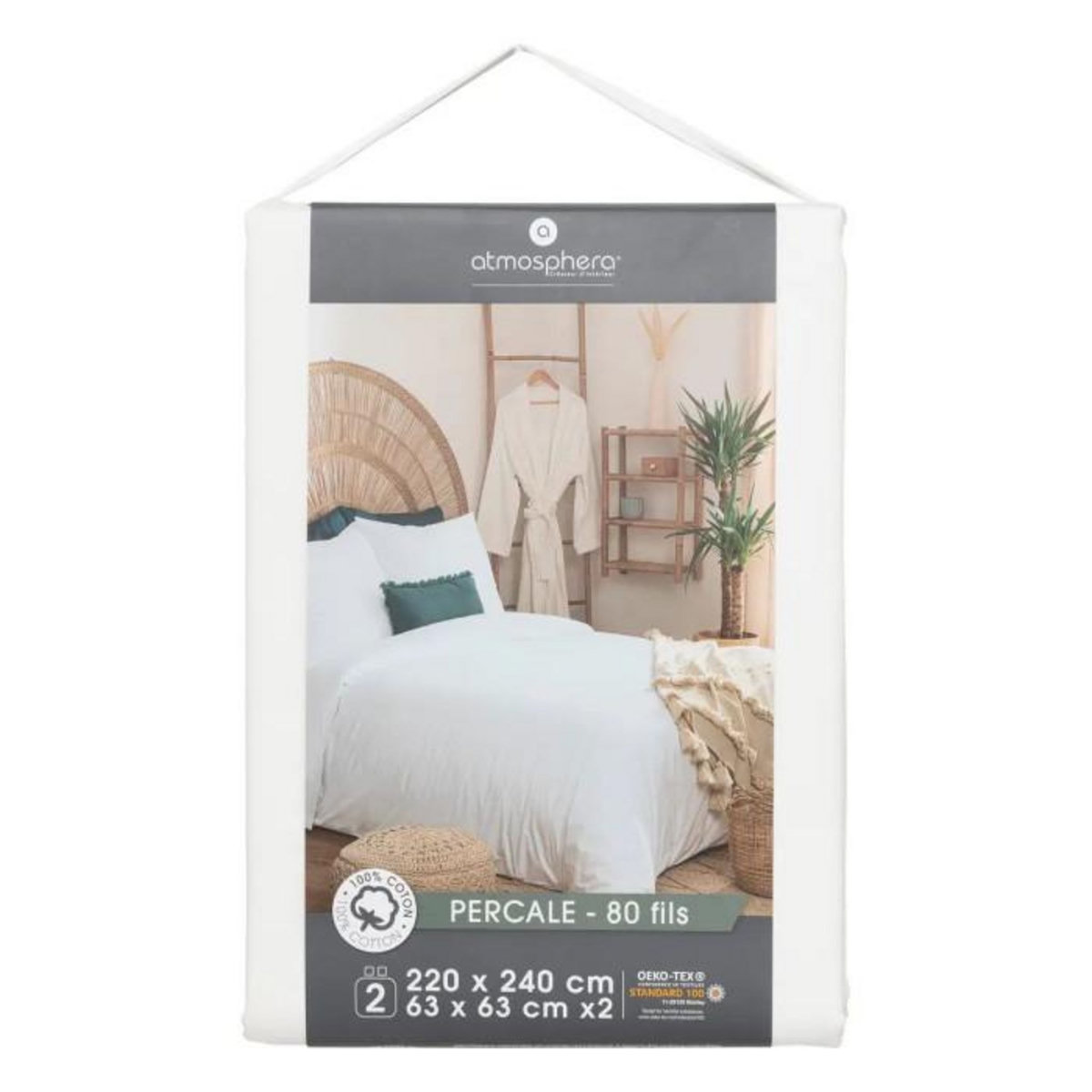 ATMOSPHERA Parure de Lit 3 Pièces  Percale  240x220cm Blanc