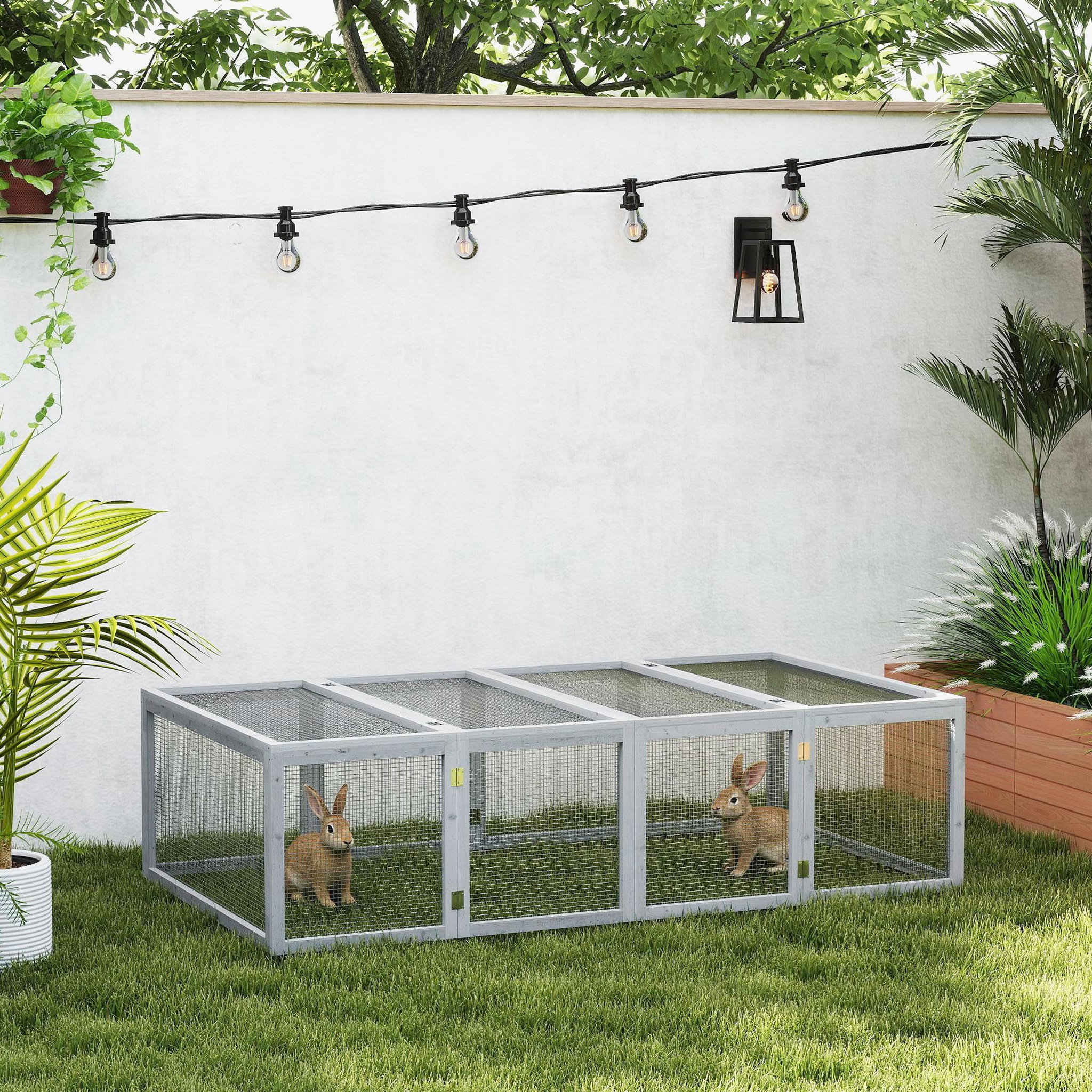 Voir la diapositive 2 : PAWHUT Clapier cage à lapins extérieur intérieur 2 portes supérieures 181l x 100l x 48h cm bois pin gris