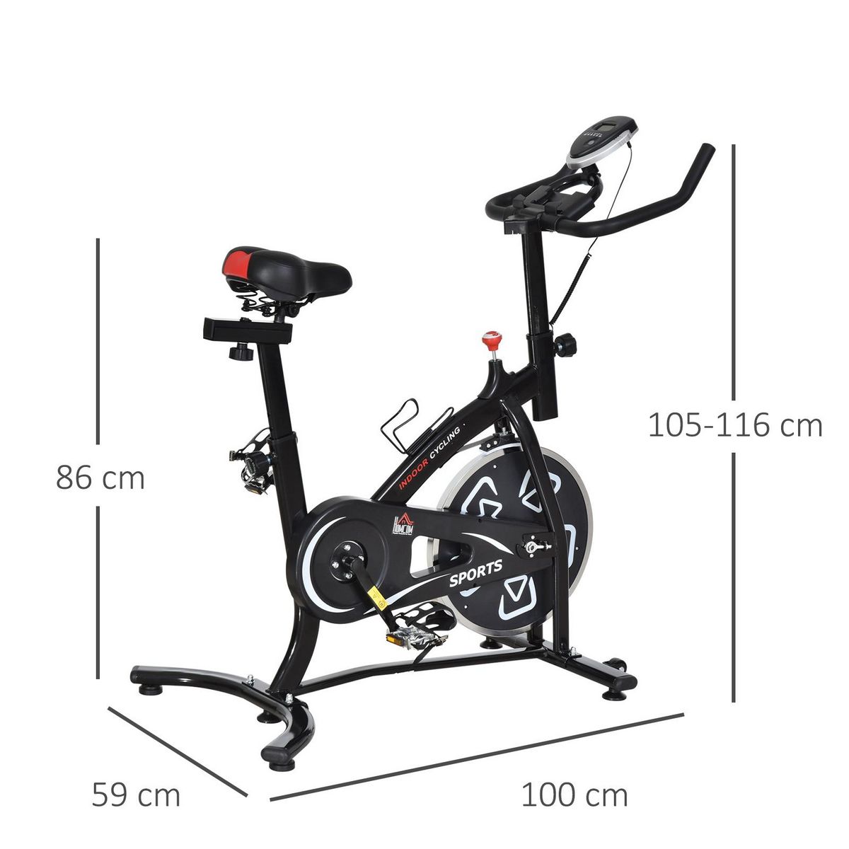HOMCOM Vélo d'appartement cardio vélo biking écran multifonction selle et guidon réglable noir