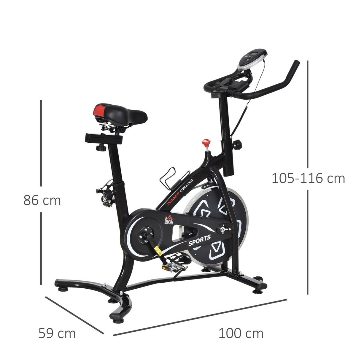 HOMCOM Vélo d'appartement cardio vélo biking écran multifonction selle et guidon réglable noir