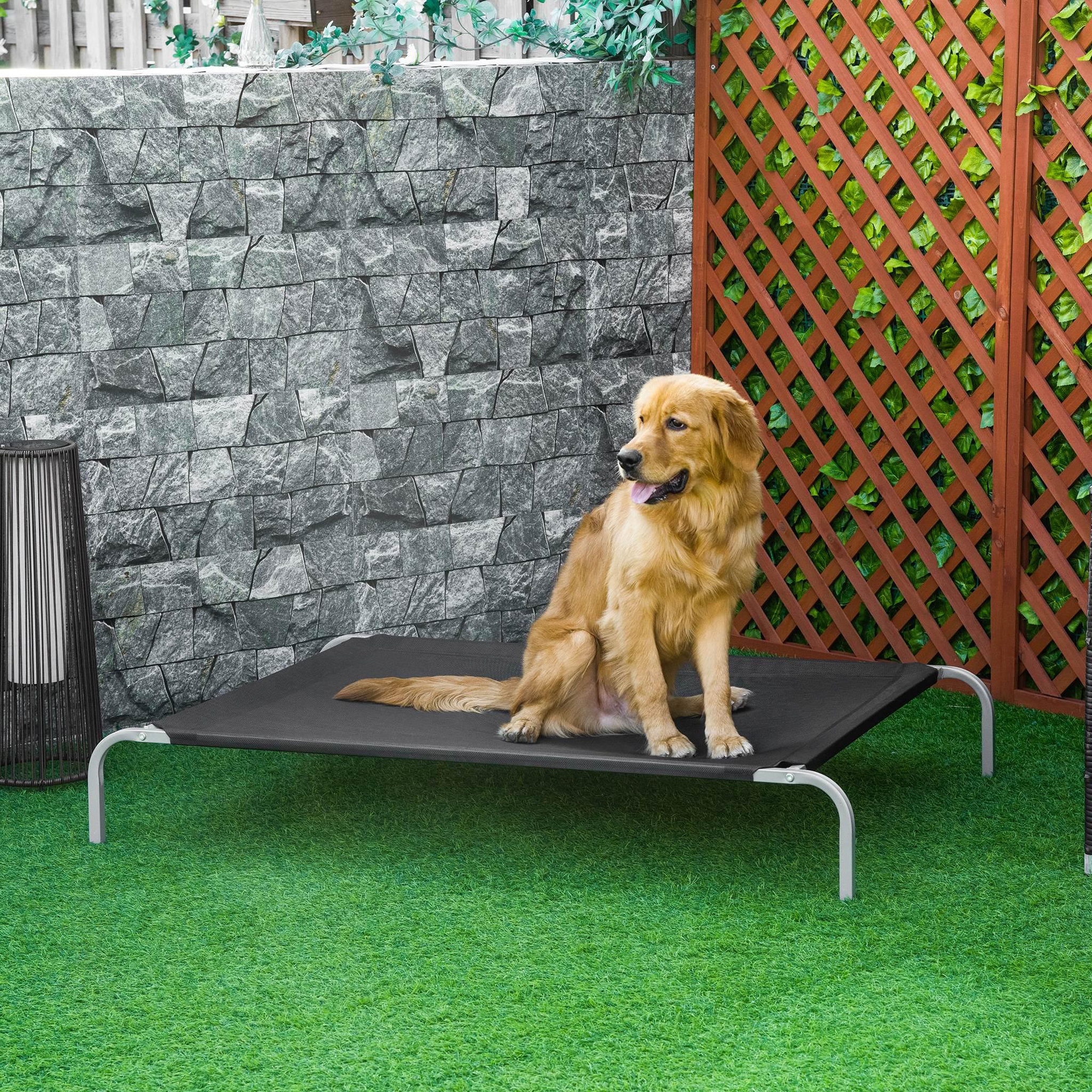 Voir la diapositive 2 : PAWHUT Lit pour chien chat xxl grand confort sur pied dim. 130l x 90l x 20h cm métal époxy textilène micro-perforé noir