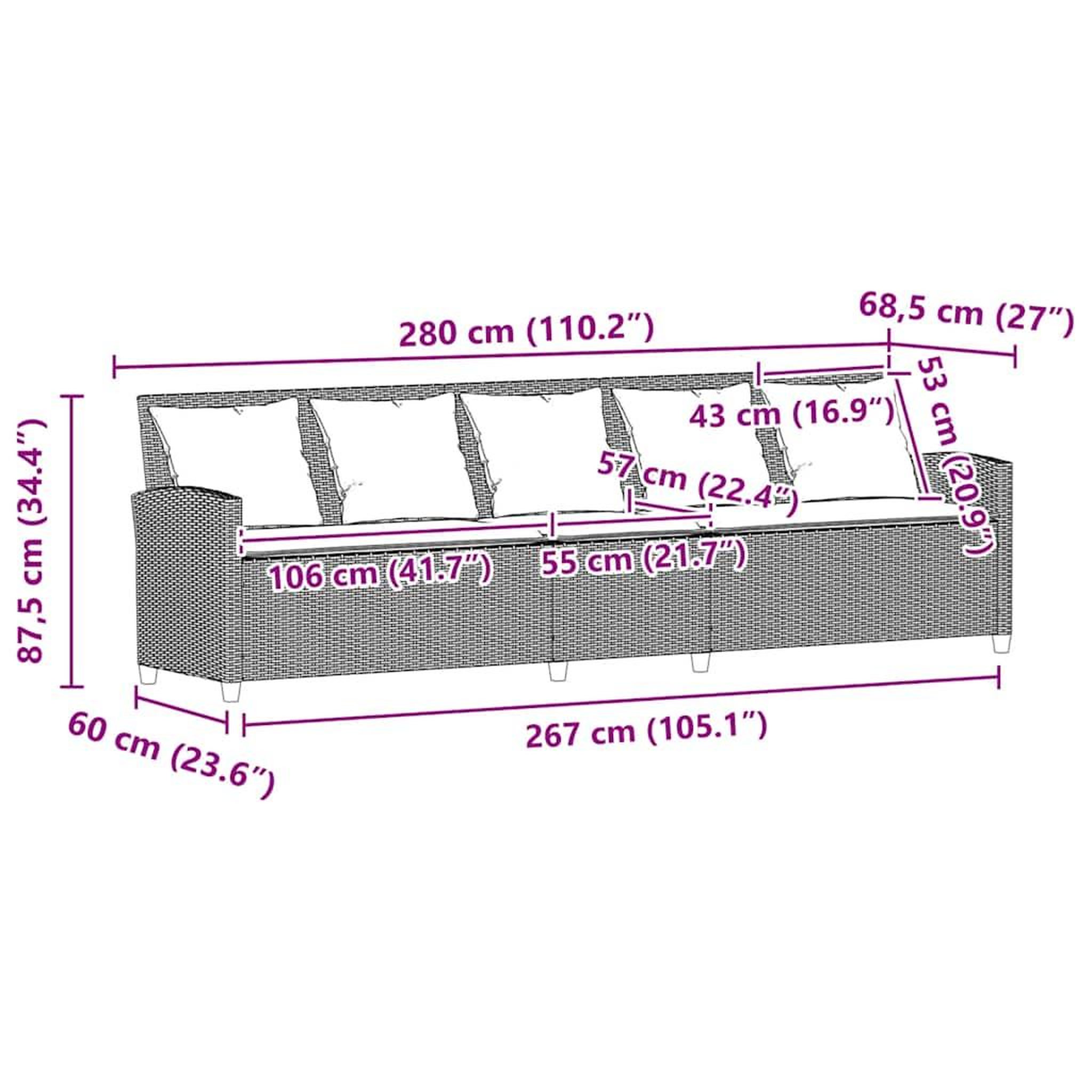 Voir la diapositive 6 : VIDAXL Canape de jardin avec coussins 5 places brun resine tressee