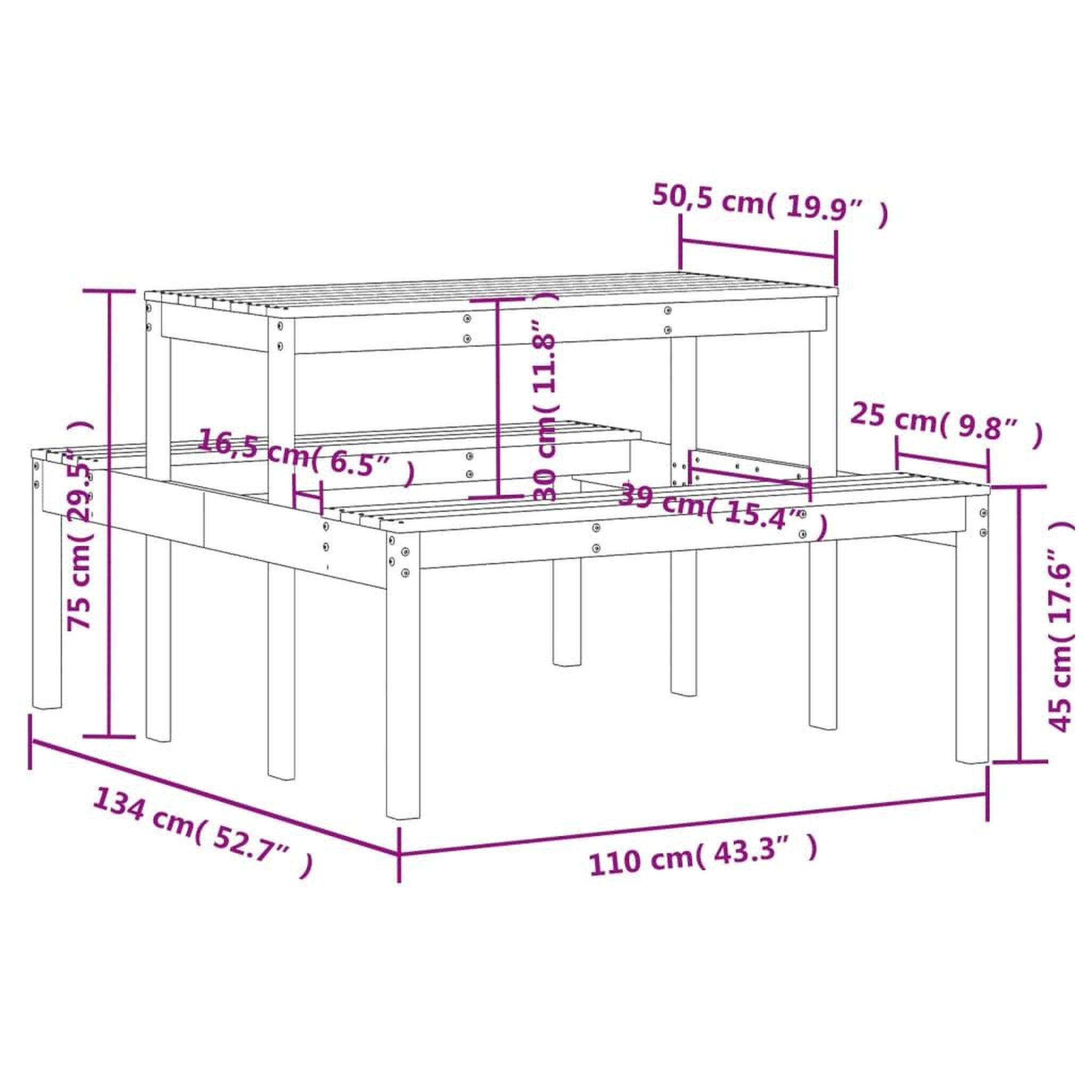 Voir la diapositive 6 : VIDAXL Table de pique-nique 110x134x75 cm bois de pin impregne