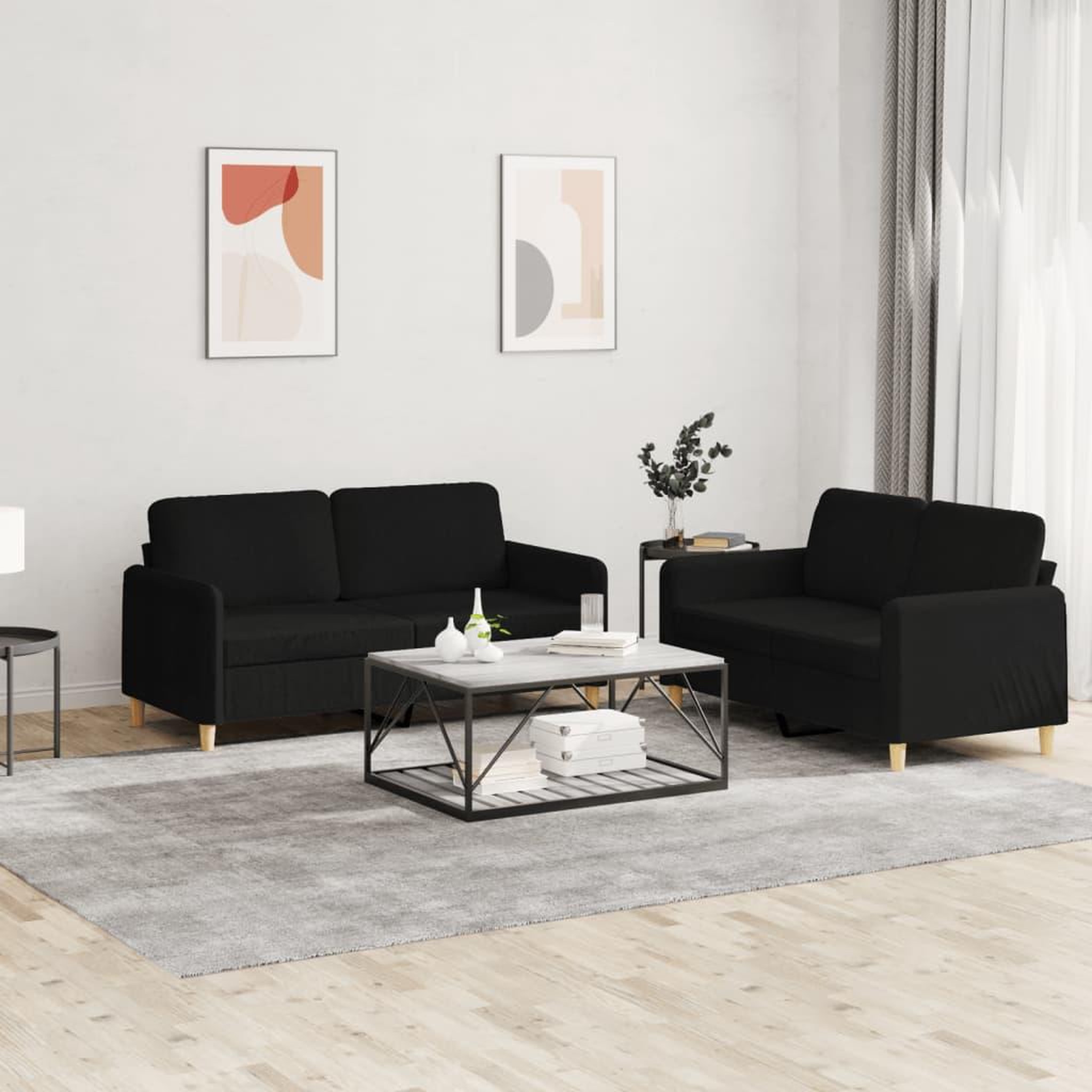 VIDAXL Ensemble de canapes 2 pcs avec coussins Noir Tissu