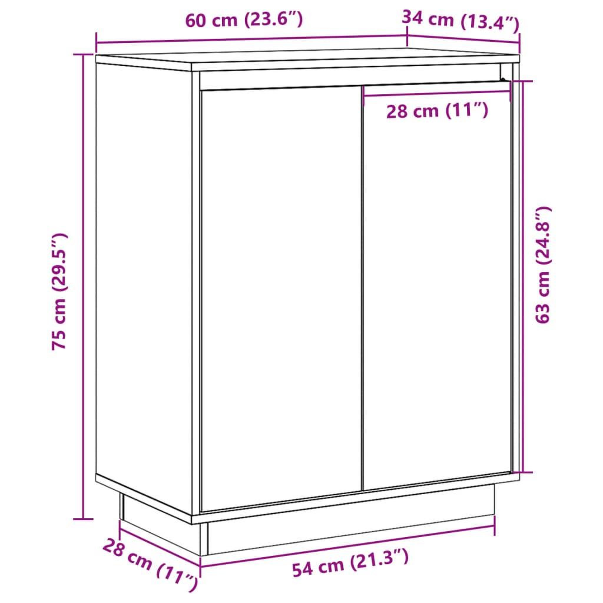 Voir la diapositive 6 : VIDAXL Buffet Blanc 60x34x75 cm Bois massif de pin
