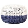 VIDAXL Pouf tricote a la main Bleu et blanc 50 x 35 cm Coton