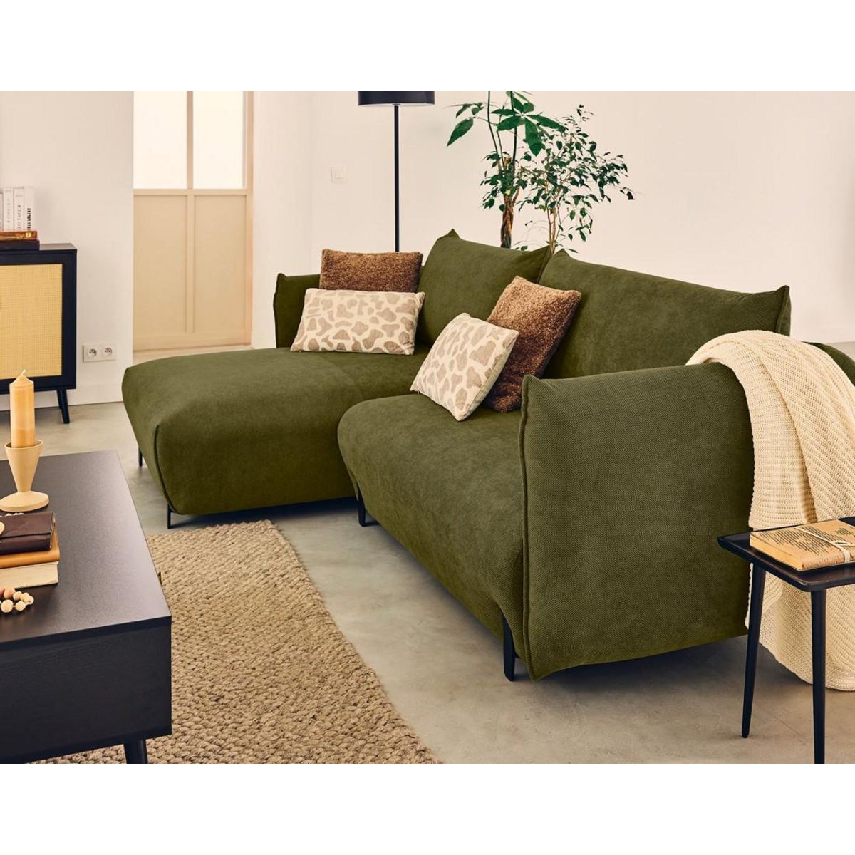 LISA DESIGN Gianni - canapé d'angle gauche 4 places convertible avec coffre en tissu