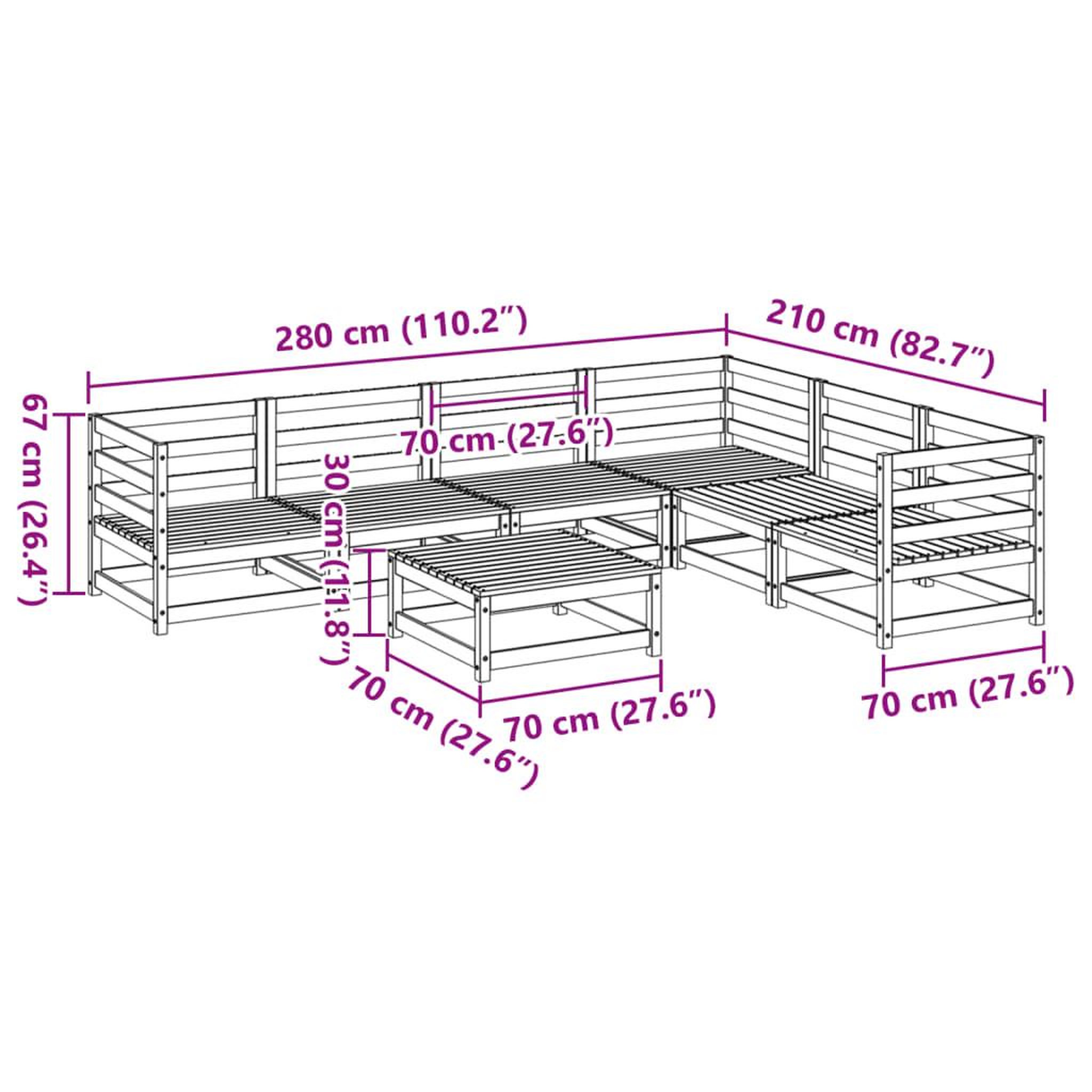 Voir la diapositive 6 : VIDAXL Salon de jardin 7 pcs bois massif sapin de douglas