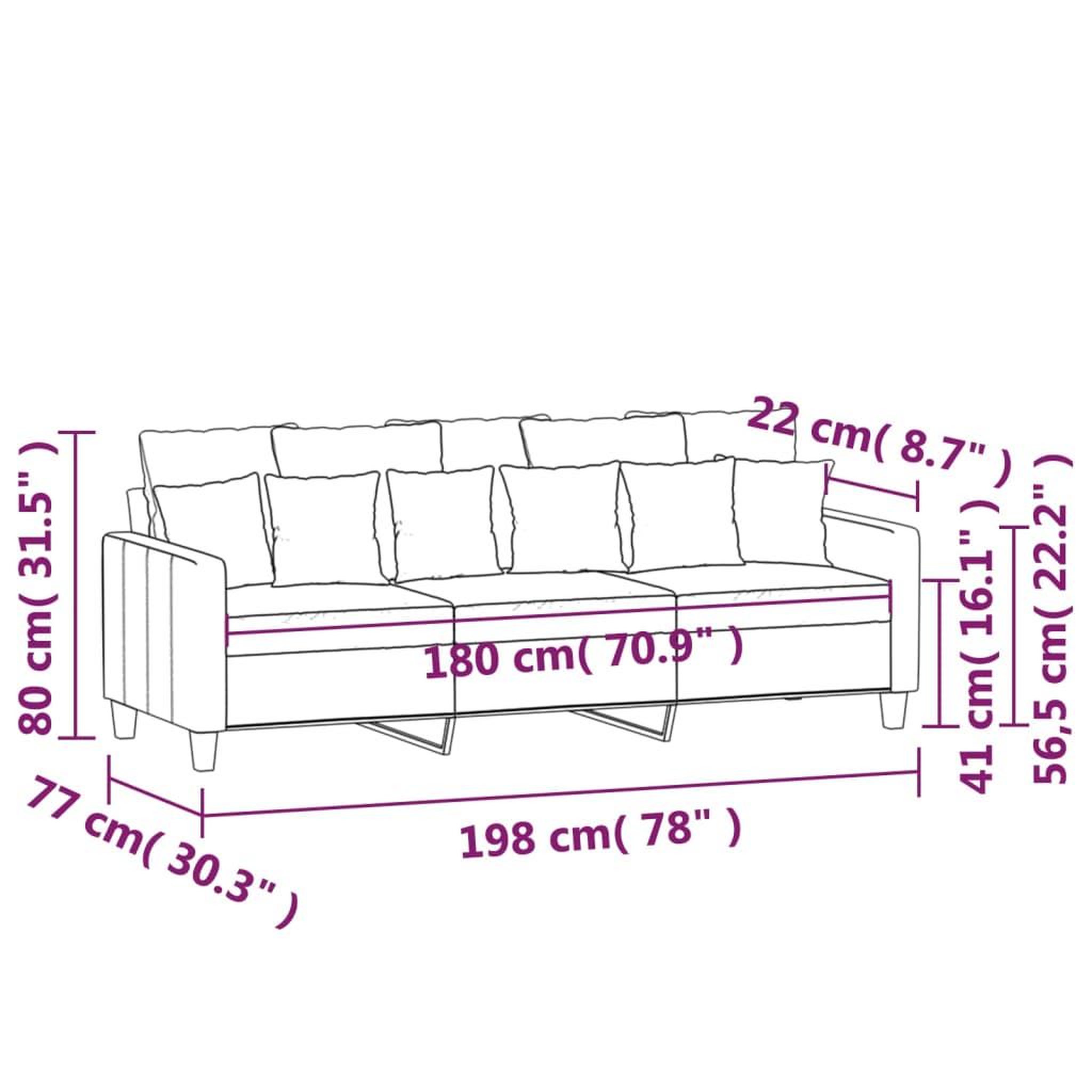 Voir la diapositive 6 : VIDAXL Canape a 3 places Gris fonce 180 cm Tissu