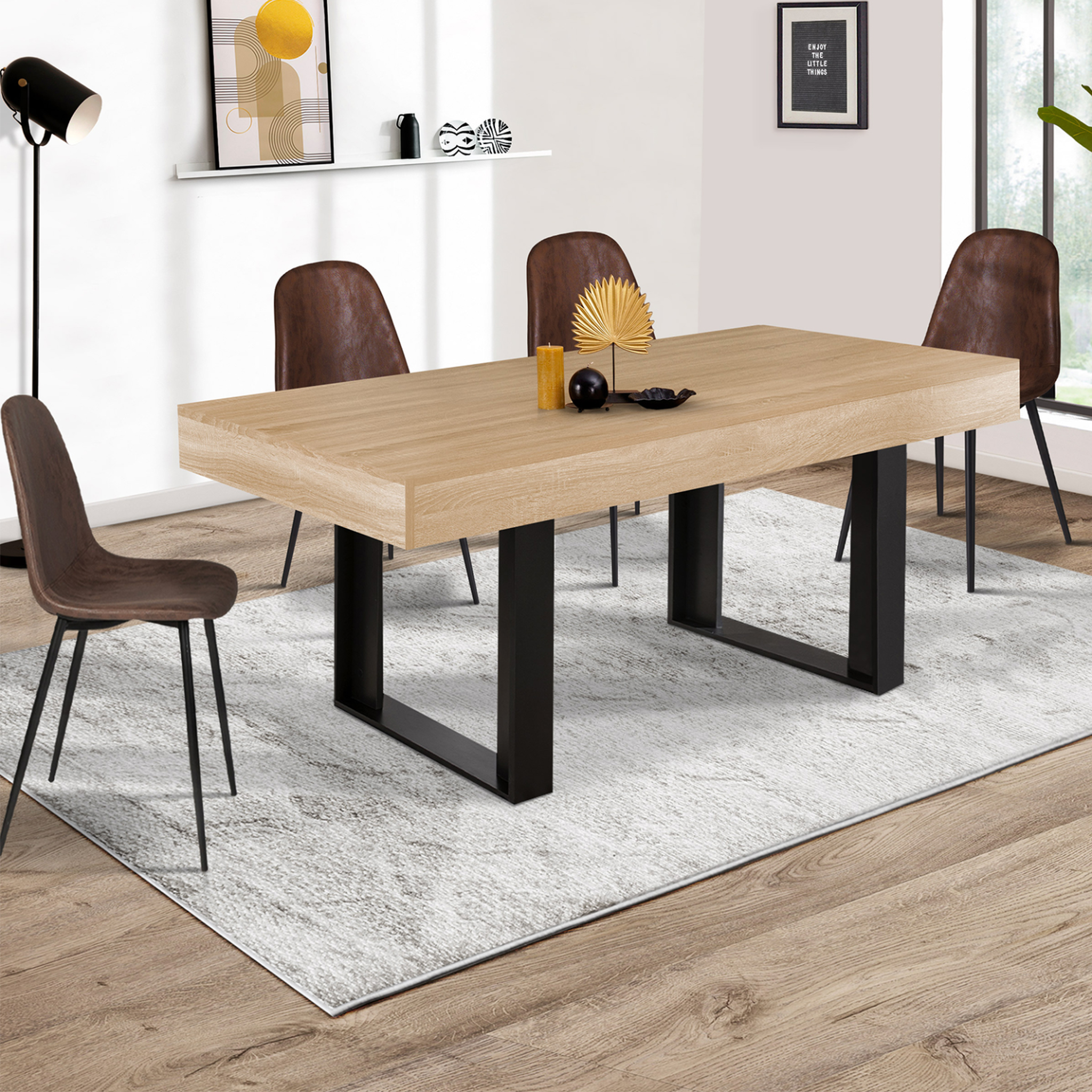 Voir la diapositive 2 : ID MARKET Table à manger rectangle PHOENIX 6 personnes bois et noir 160 cm