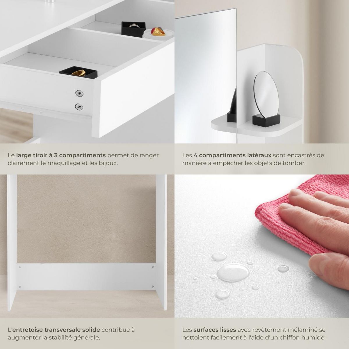 tectake Coiffeuse au look moderne blanc