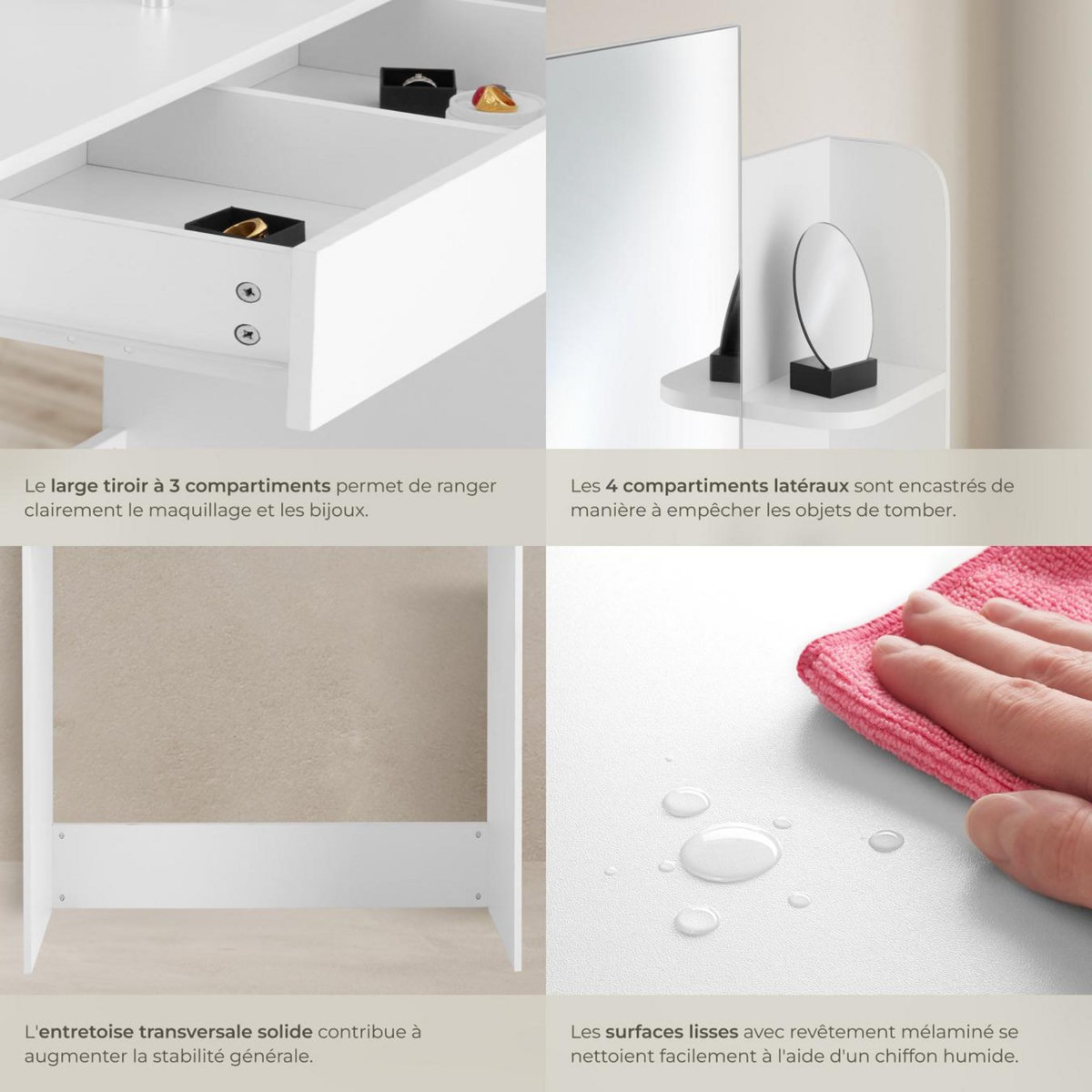 tectake Coiffeuse au look moderne blanc