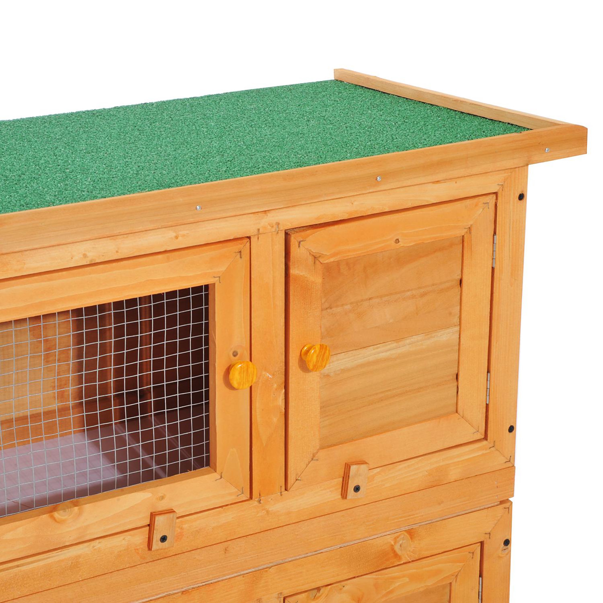 Voir la diapositive 6 : PAWHUT Clapier à lapin cage à lapin double niveau plateaux coulissants 4 portes verrouillables toit ouvrant 90l x 45l x 90h cm