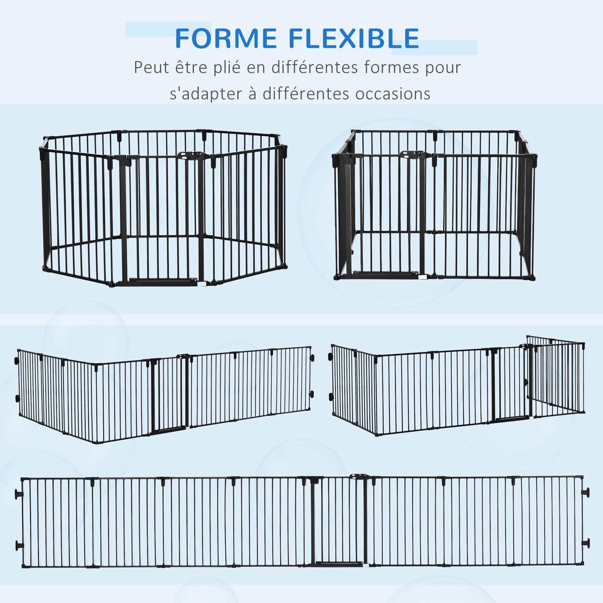 Voir la diapositive 6 : PAWHUT Barrière de sécurité - parc enclos chien modulable pliable - porte verrouillable - 8 panneaux acier et pp - dim. 482,5l max. X 76h cm noir