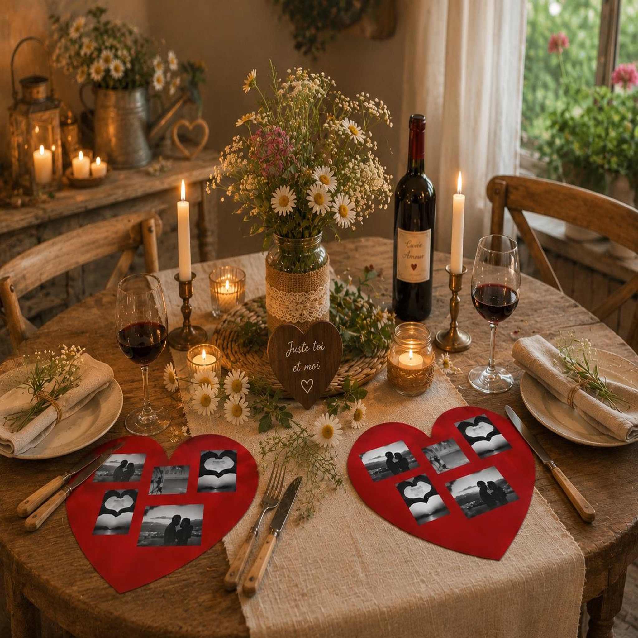 Voir la diapositive 5 : Eden Set de table photos coeur design et moderne