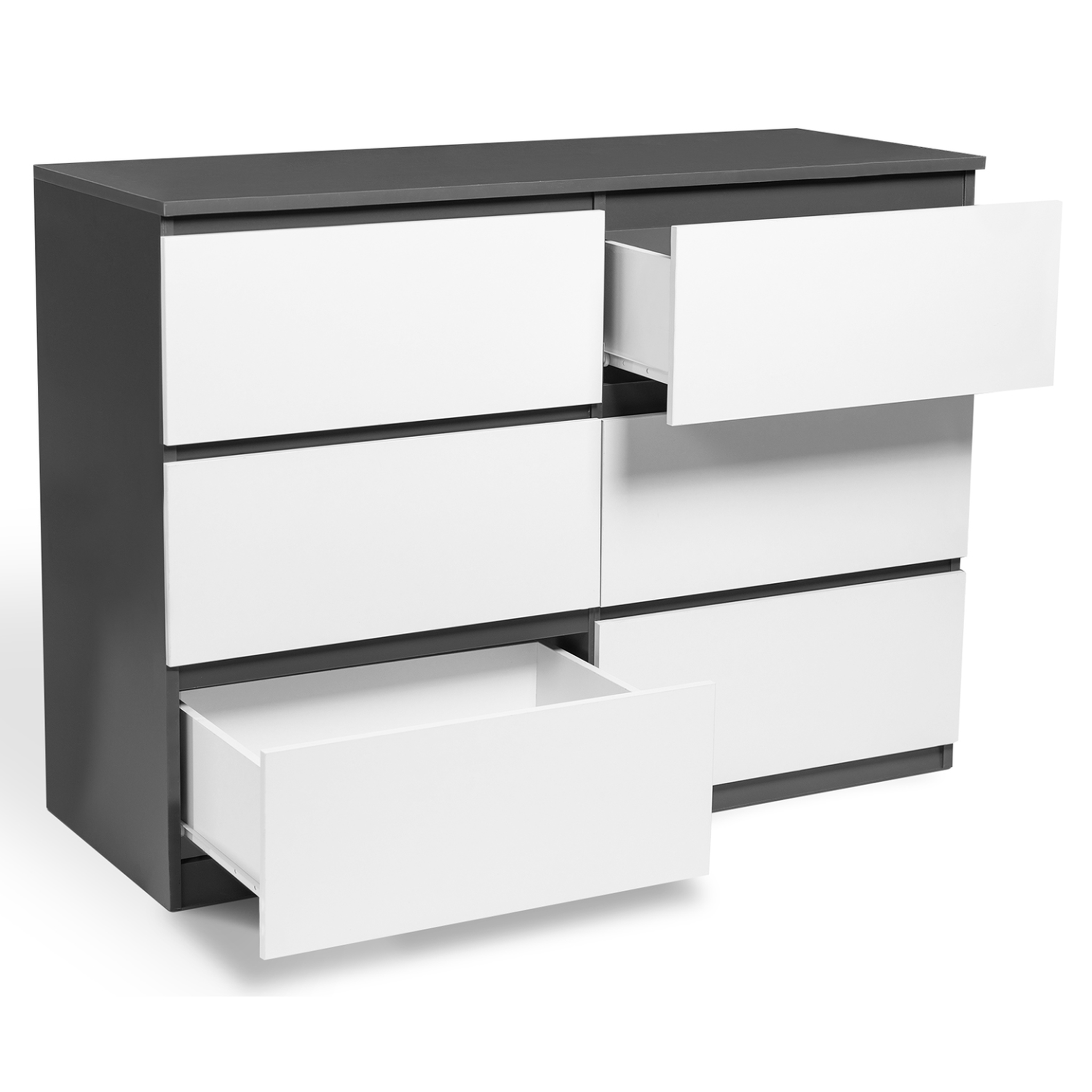 Voir la diapositive 4 : ID MARKET Commode 6 tiroirs tomi 110 cm bois gris et blanc