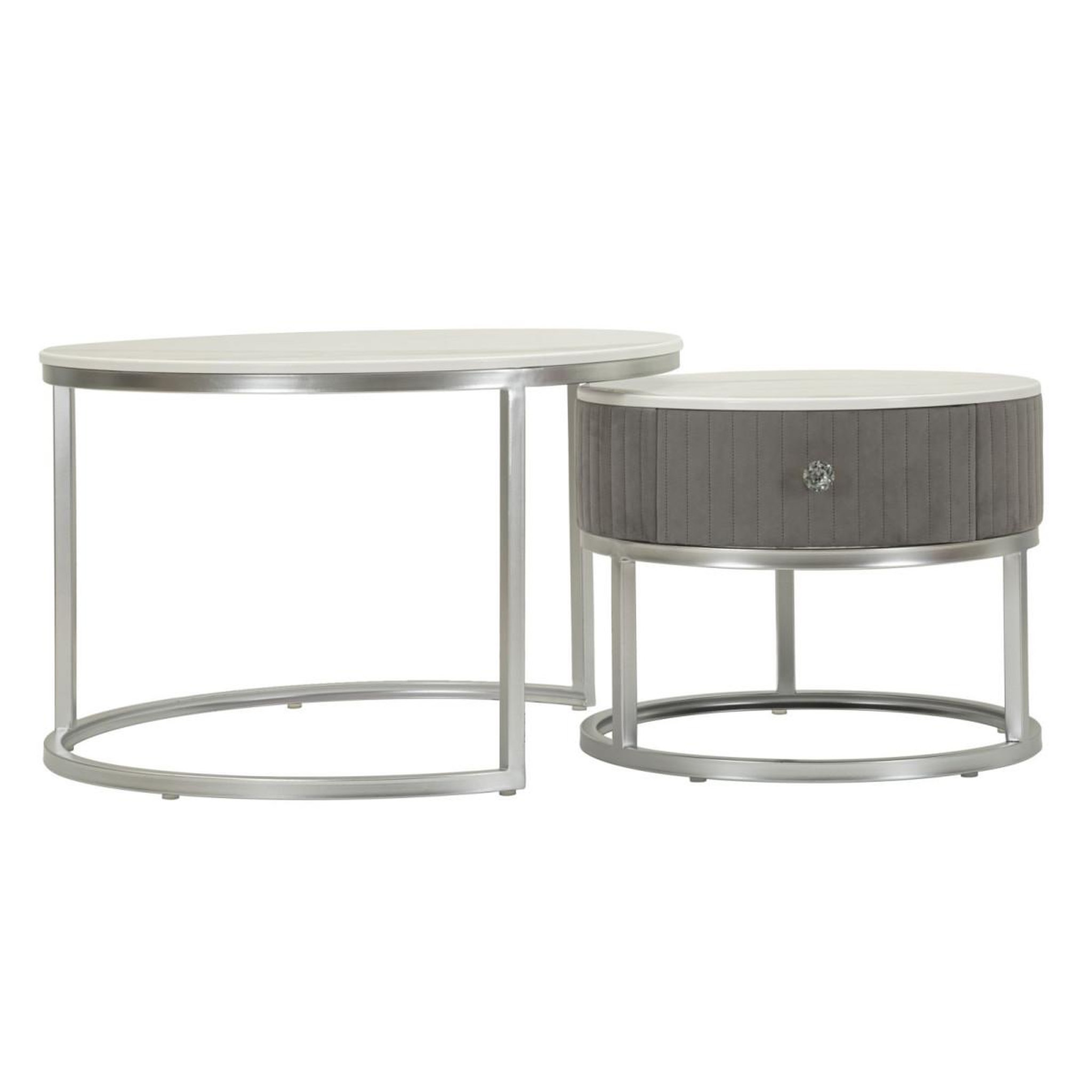 Voir la diapositive 2 : Paris Prix Lot de 2 tables basses  votix  70cm gris & argent