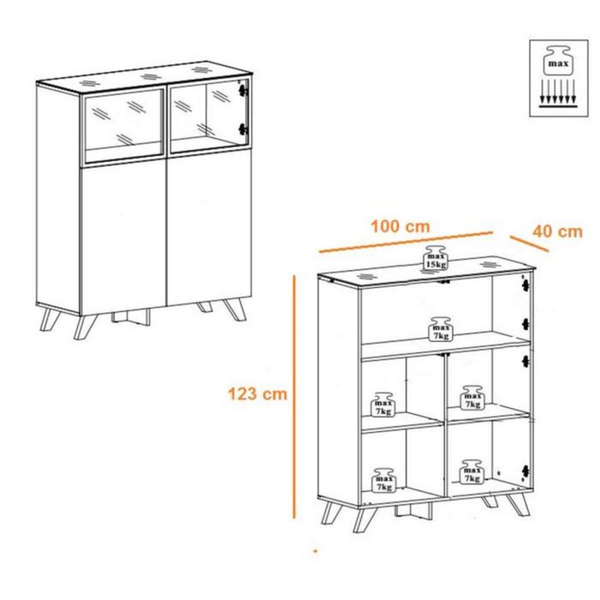 Paris Prix Vitrine LED  Thin  123cm Noir & Naturel