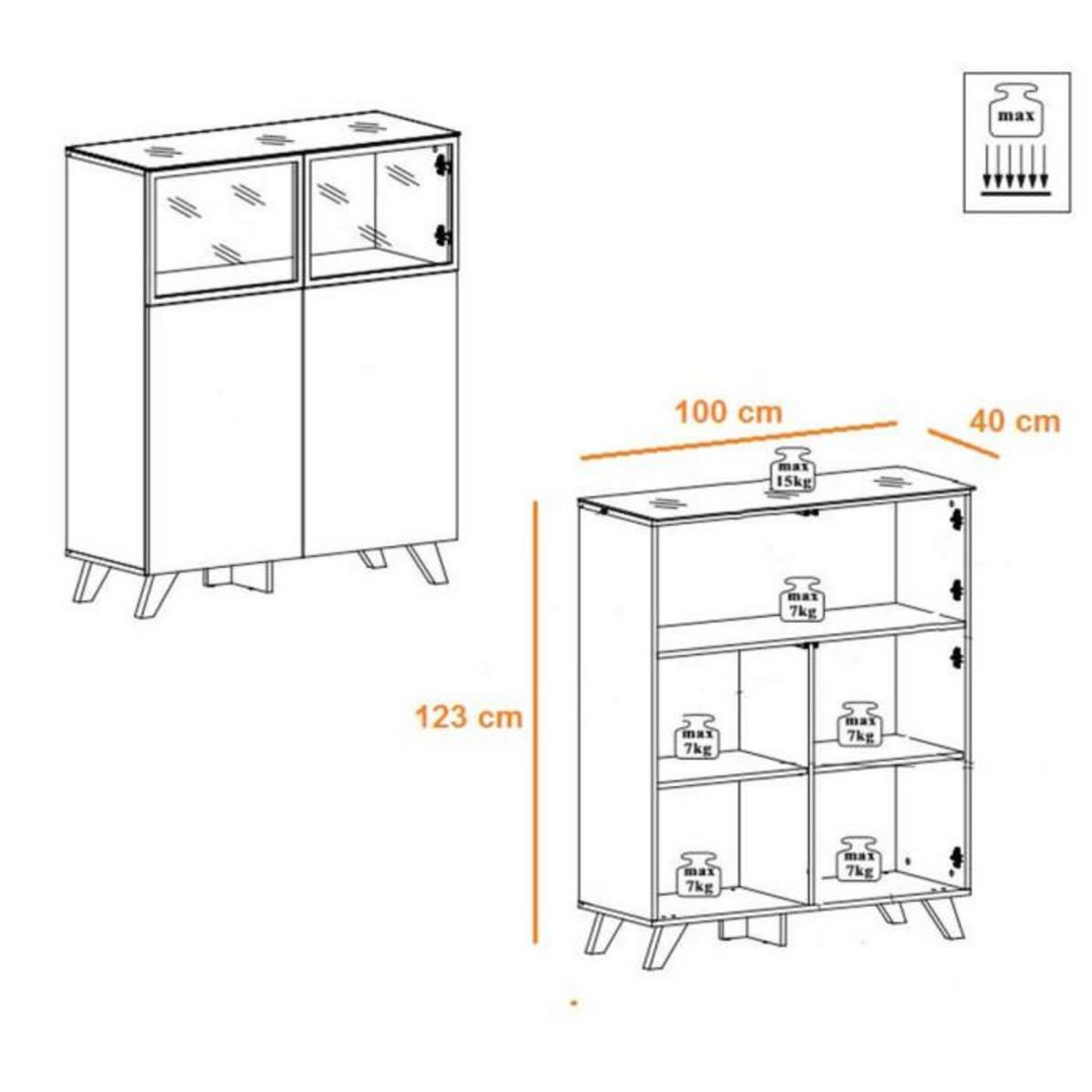Paris Prix Vitrine LED  Thin  123cm Noir & Naturel