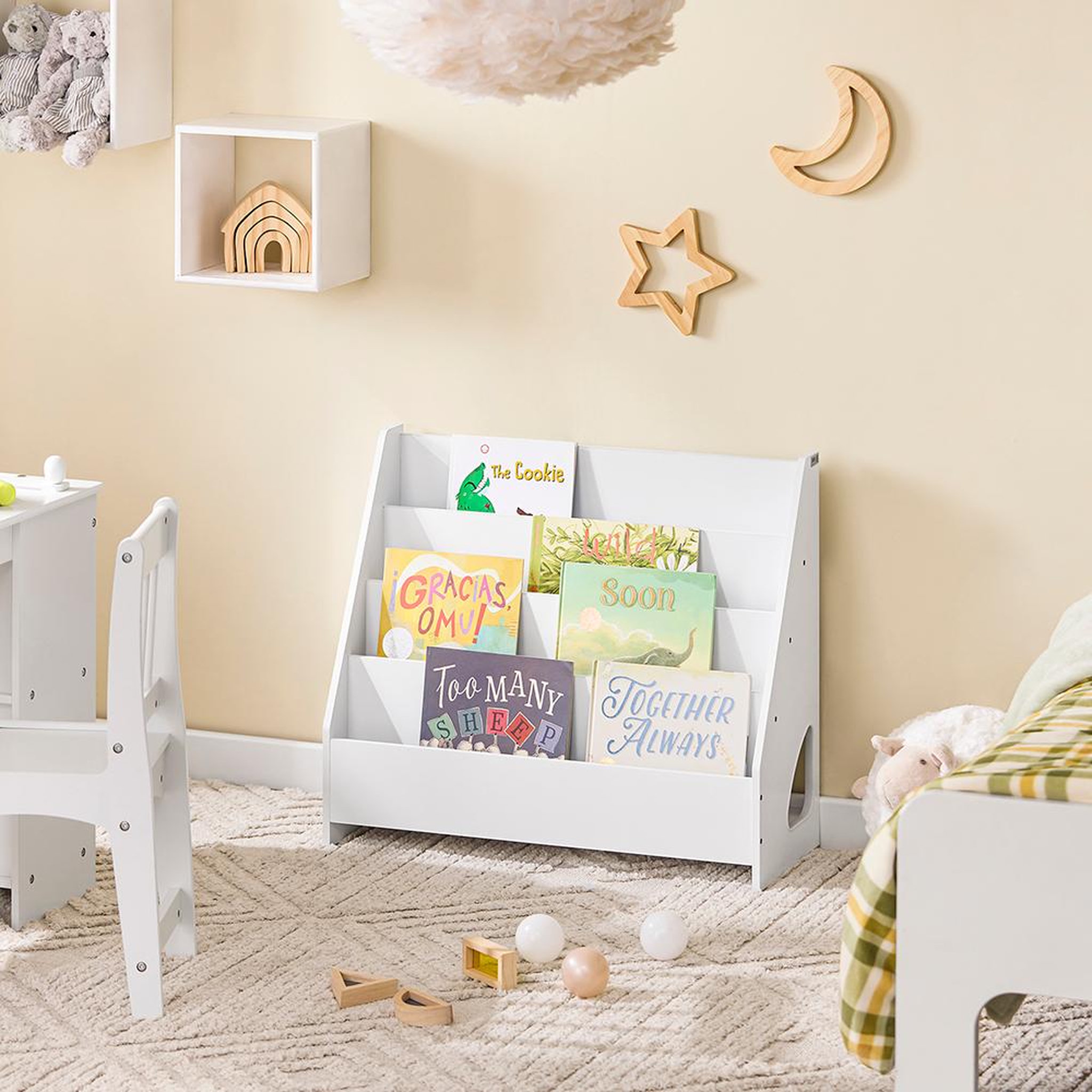 Voir la diapositive 5 : SOBUY Étagère à livres inclinée pour enfants Blanc 70x30x60 cm KMB32-K-W