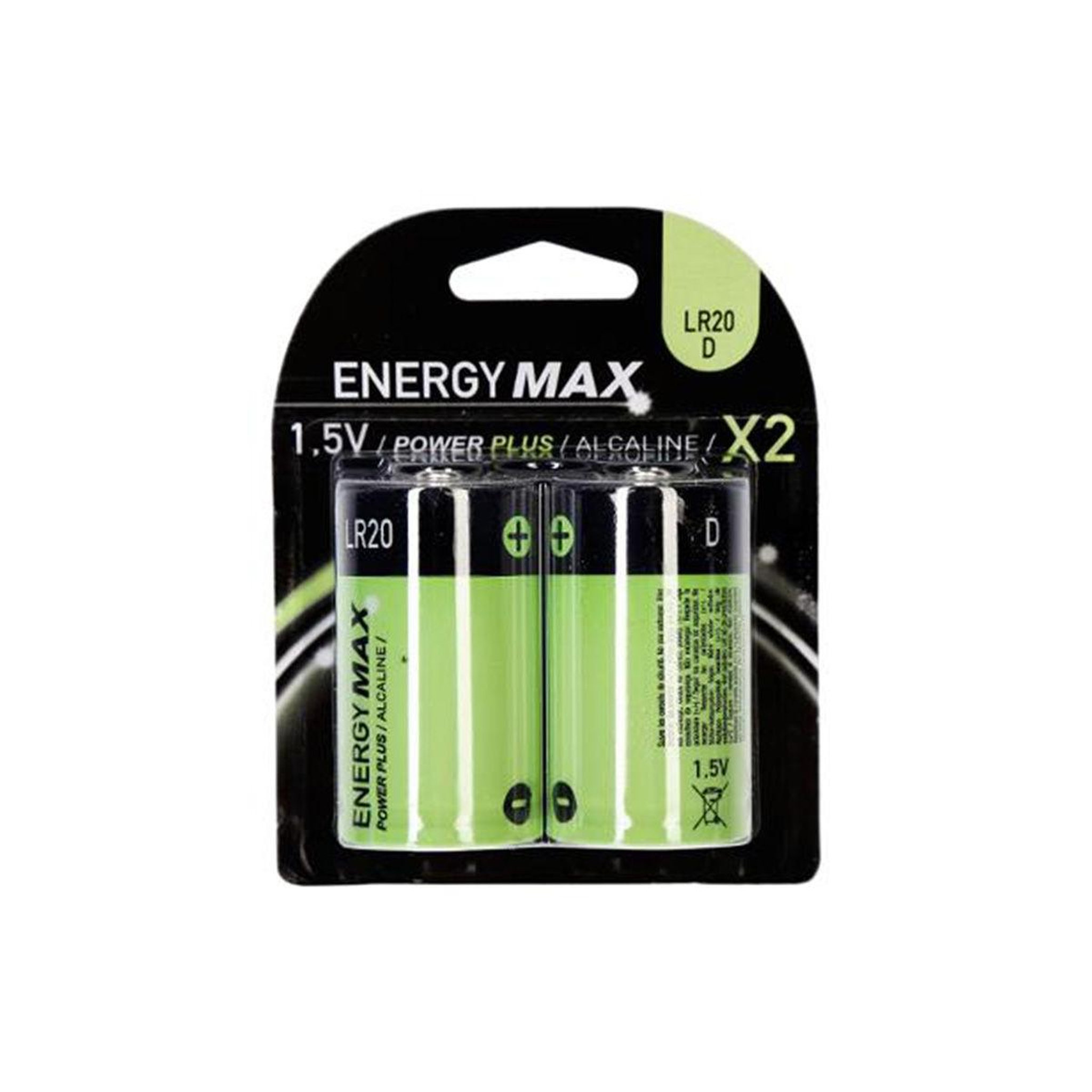 ENERGY MAX Lot de 2 Piles LR20  Alcaline  5cm Vert