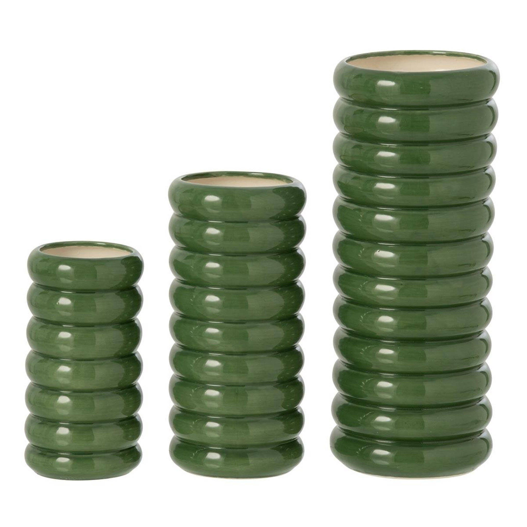 J-LINE Lot de 3 Vases en Porcelaine  Mika  33cm Vert