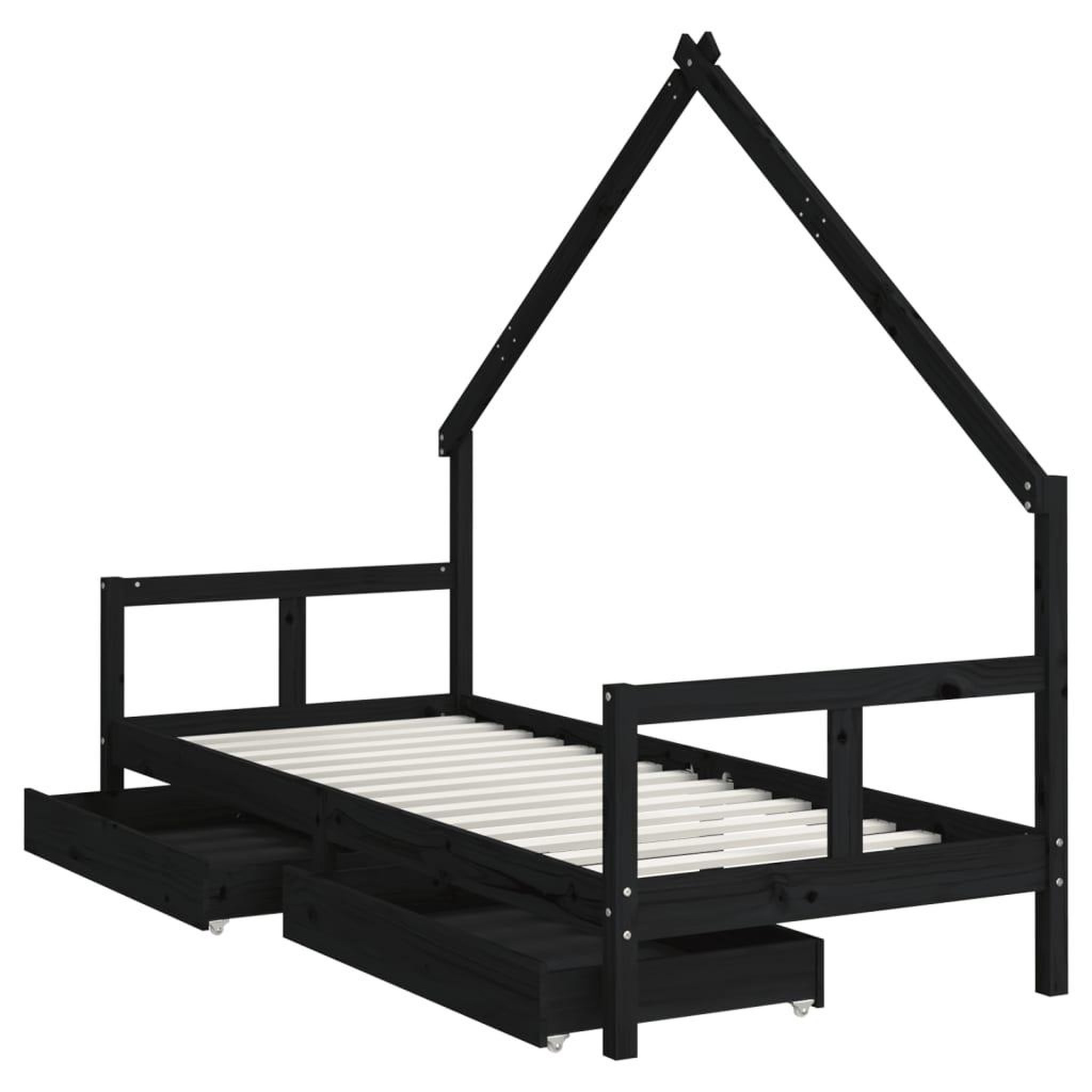 Voir la diapositive 4 : VIDAXL Cadre de lit enfant tiroirs noir 80x200 cm bois de pin massif