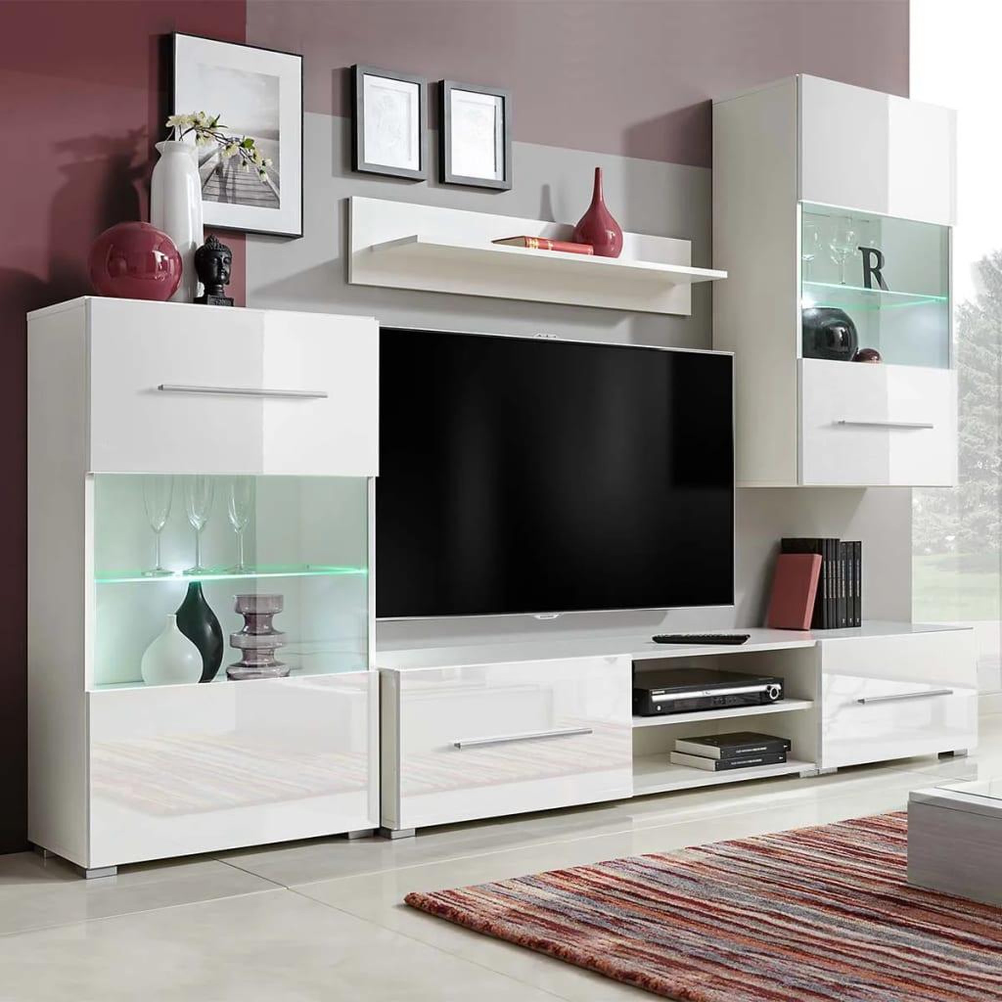 Voir la diapositive 1 : VIDAXL Meuble TV mural avec eclairage LED 5 pieces Blanc