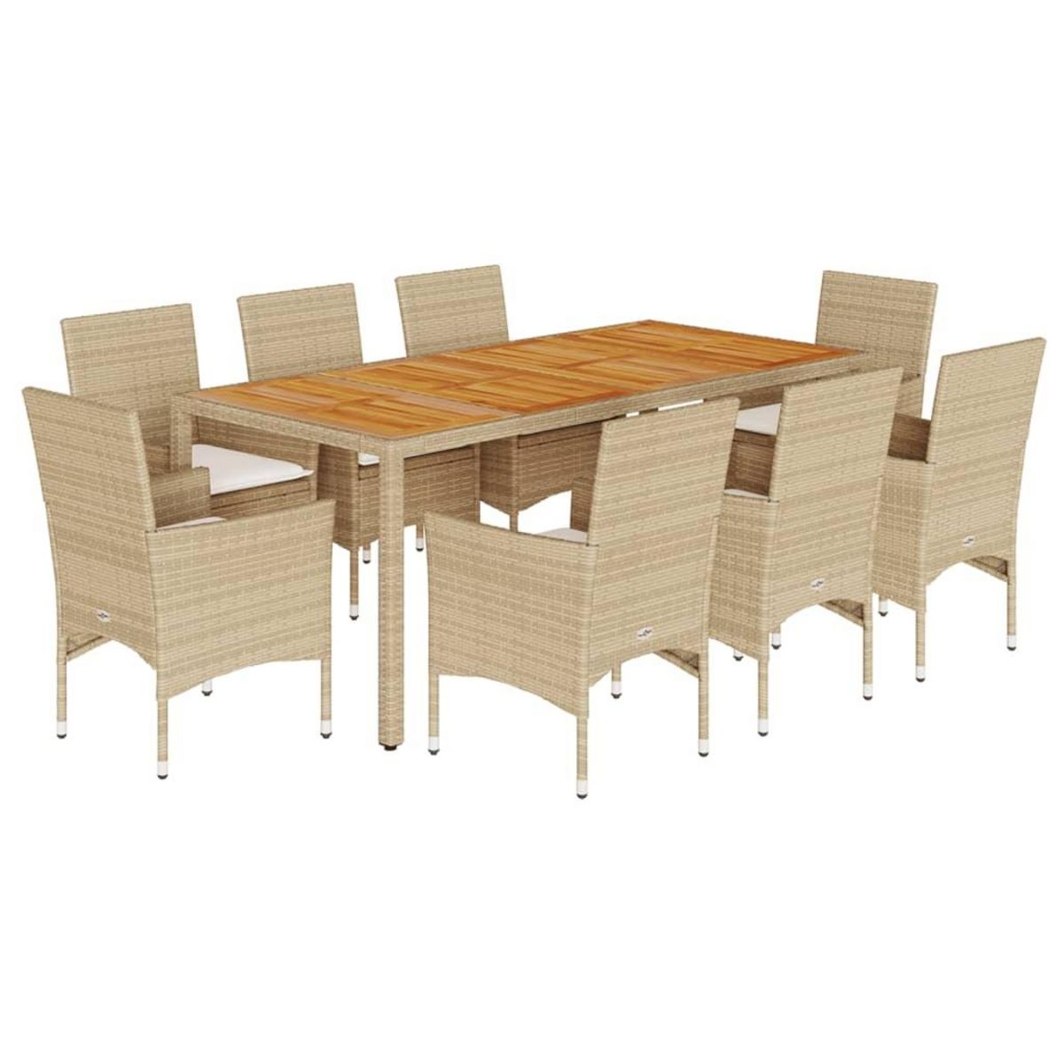 VIDAXL Ensemble a manger de jardin et coussins 9pcs beige rotin acacia