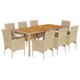 Voir la diapositive 2 : VIDAXL Ensemble a manger de jardin et coussins 9pcs beige rotin acacia