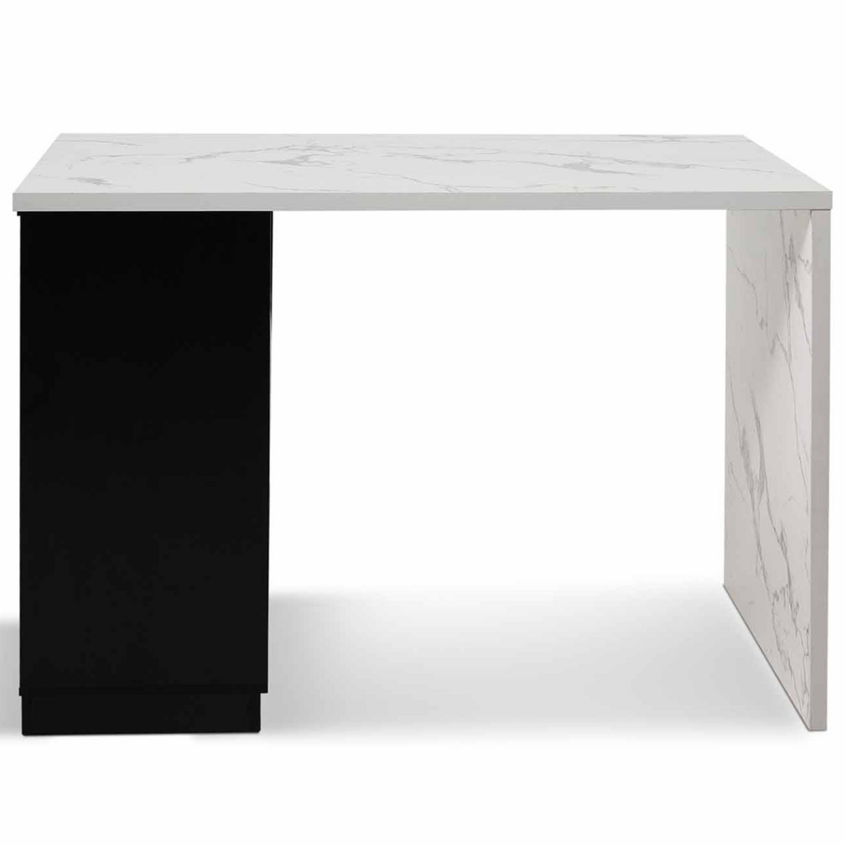 ID MARKET Ilot central mange-debout 4 personnes VITO 130 cm noir et plateau effet marbre ALASKA