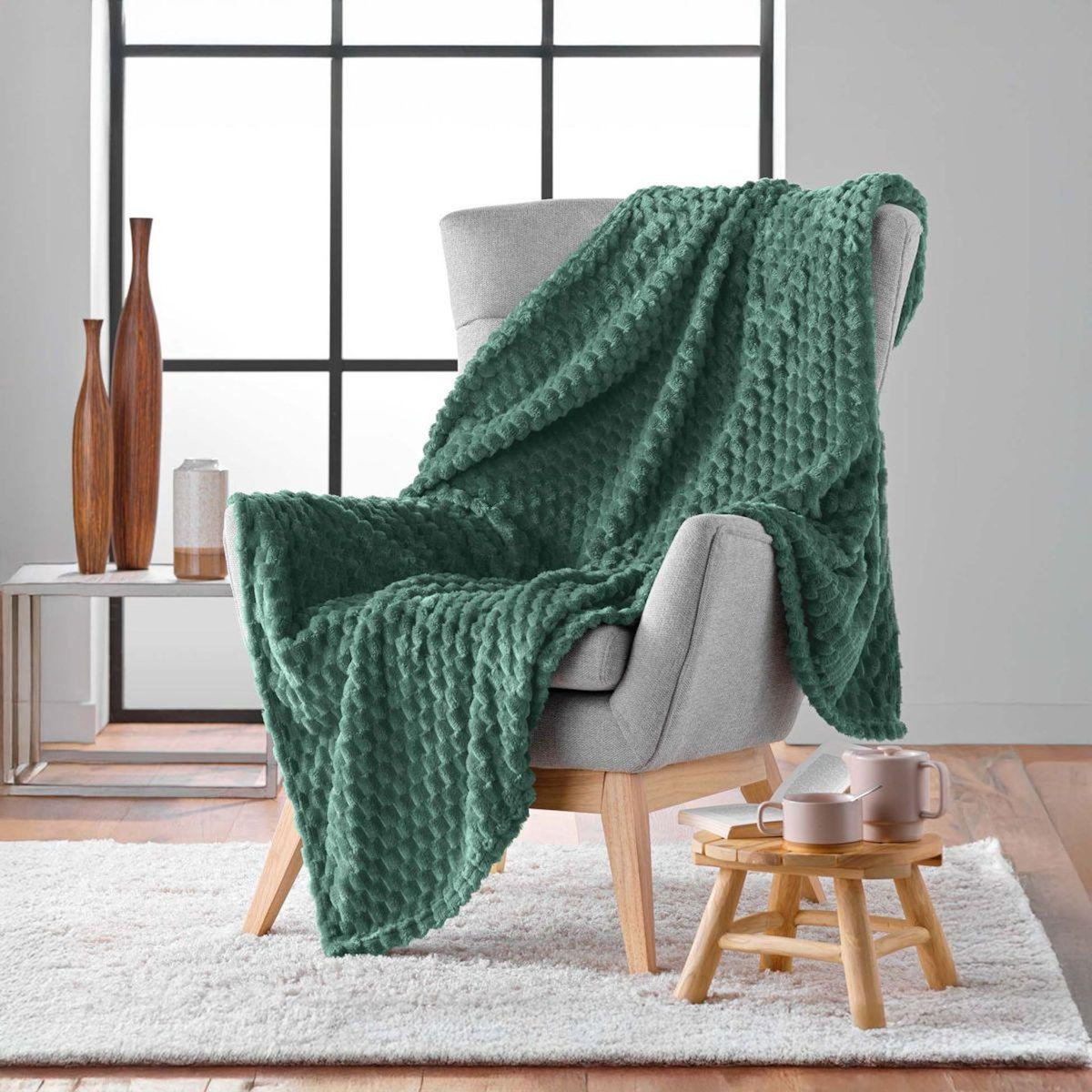 Paris Prix Plaid Flanelle en Relief  Mini Frosty  125x150cm Vert Cèdre