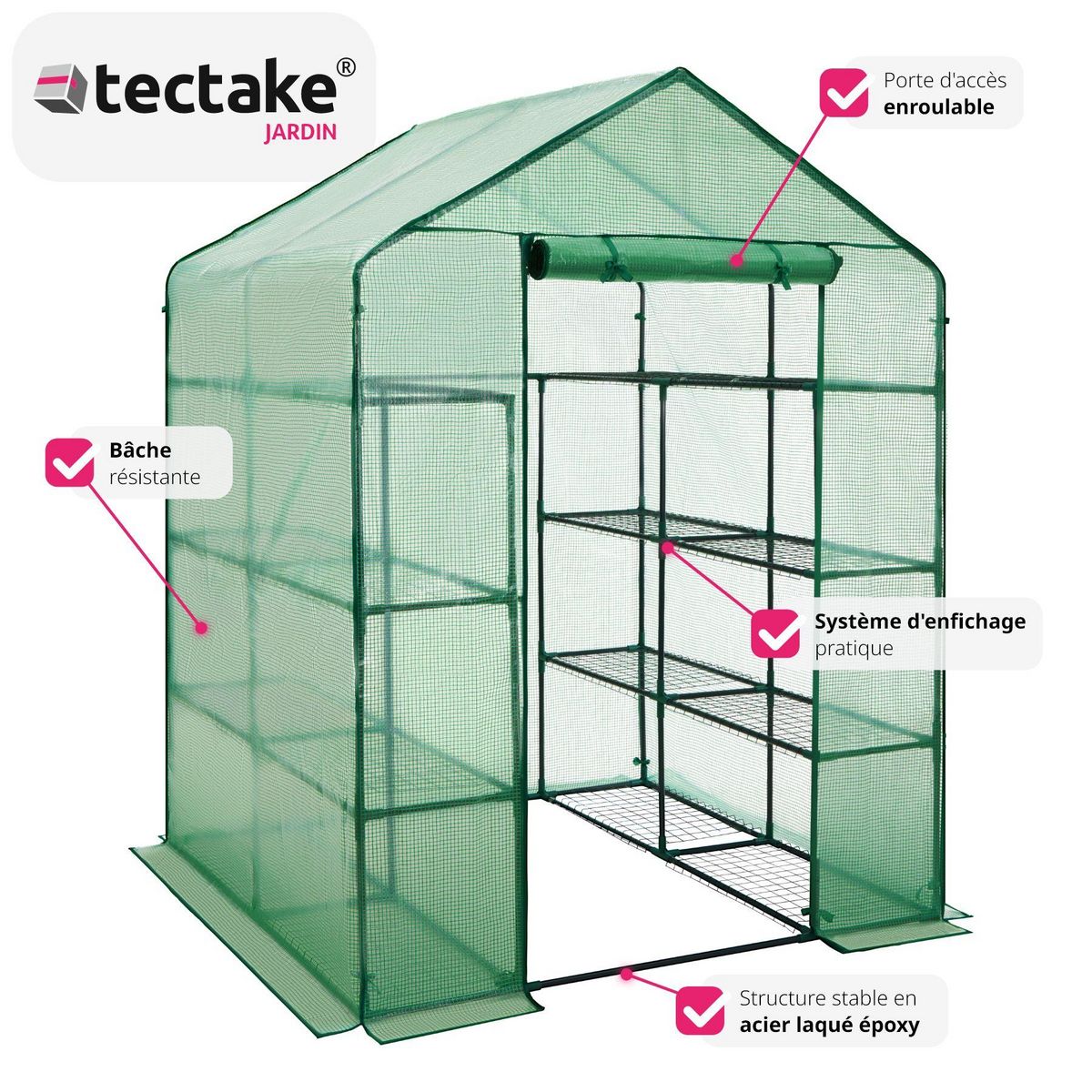 tectake Serre de jardin souple 3,6 m³ avec 16 étagères vert