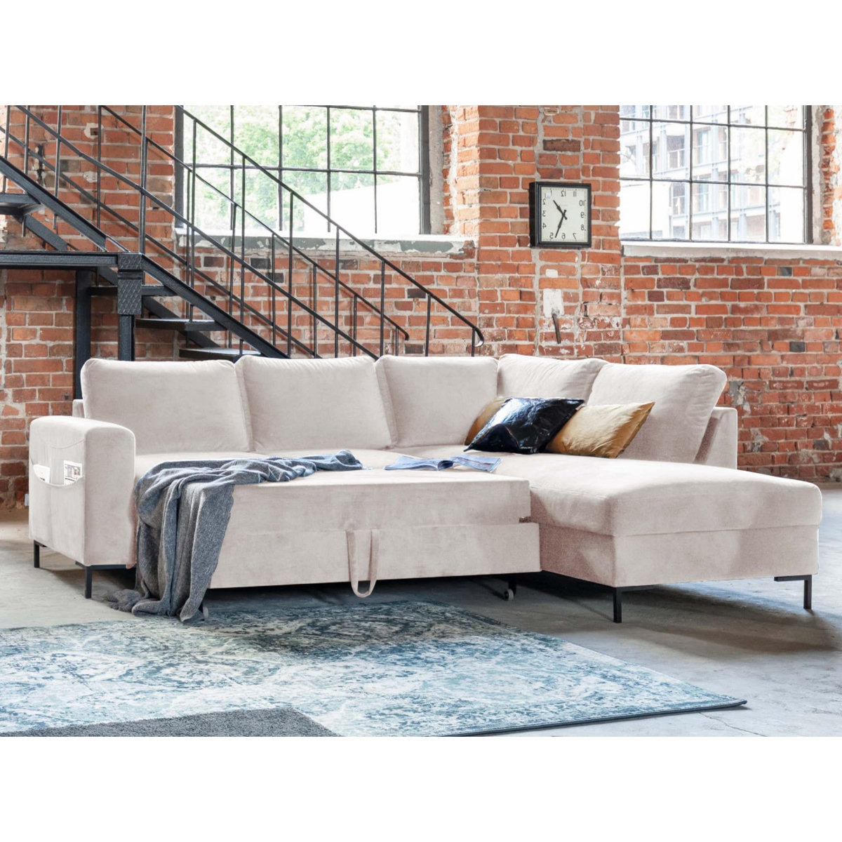 BEST MOBILIER Lilly - canapé d'angle droit - 5 places - convertible - en velours