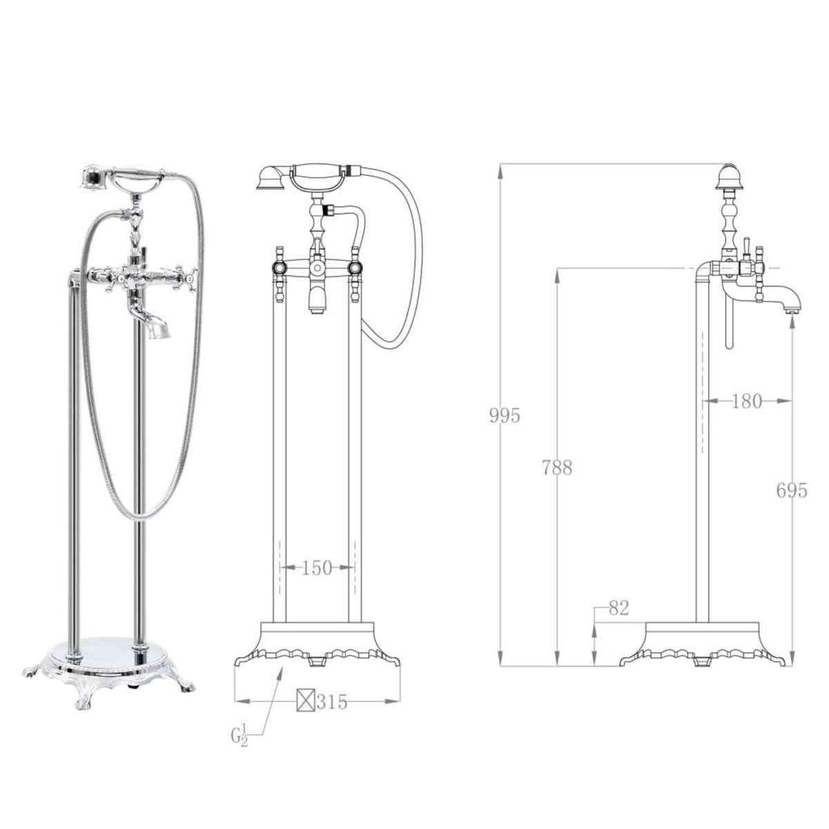 VIDAXL Robinet de baignoire sur pied Acier inoxydable 99,5 cm Argente