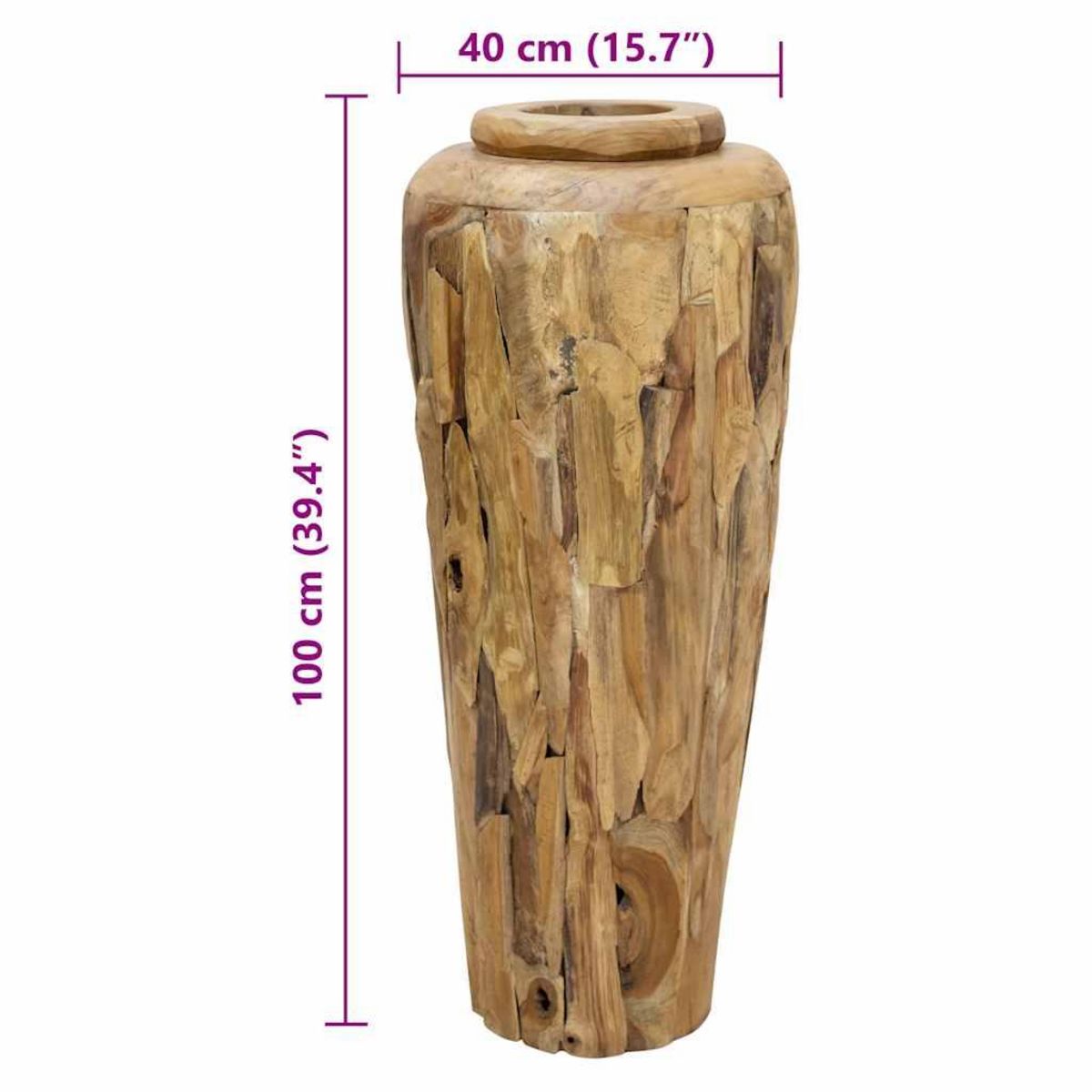 VIDAXL Vase de decoration 40 x 100 cm Bois de teck solide