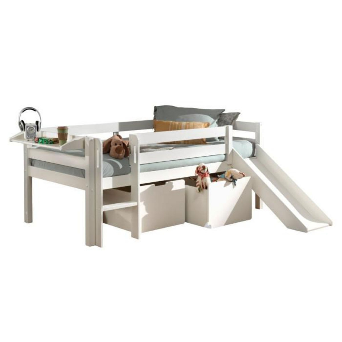 Paris Prix Pack - Lit Enfant Surélevé, 2 Tiroirs & Étagère  Pino  Blanc