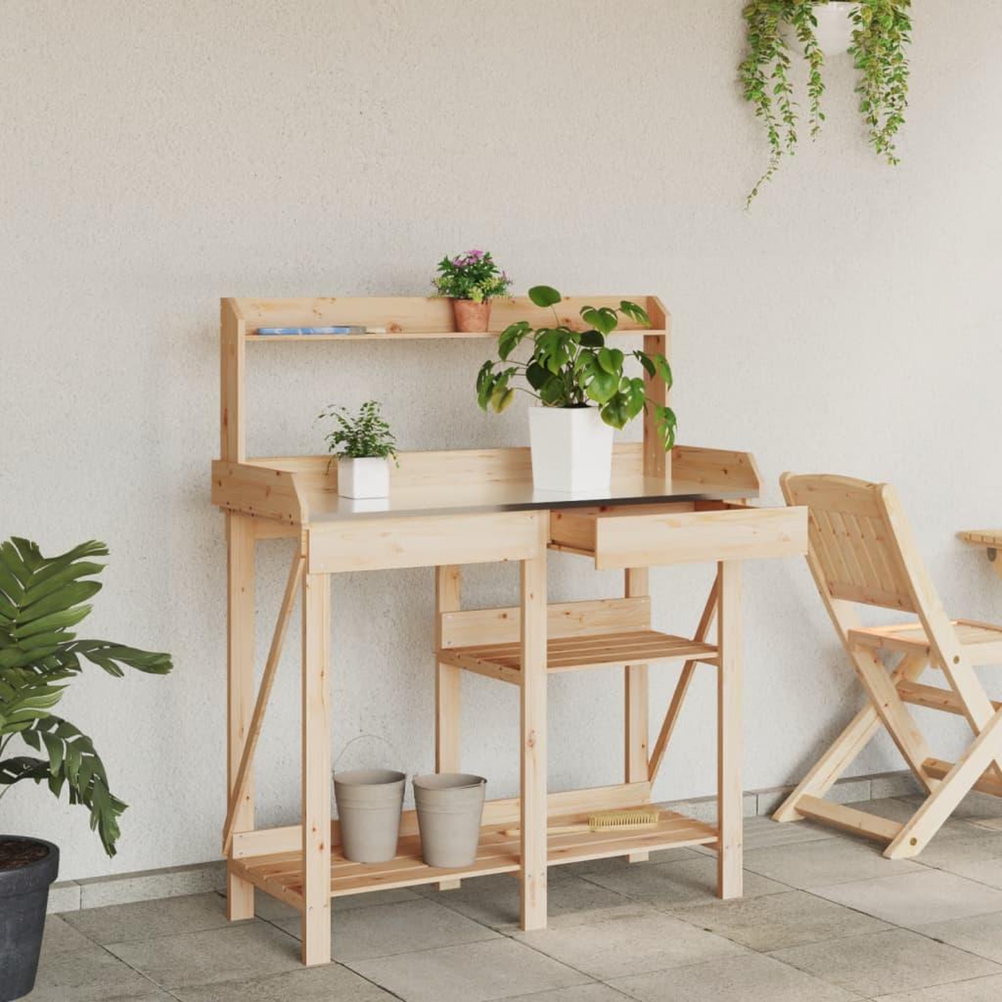 Voir la diapositive 3 : VIDAXL Banc de rempotage avec etageres bois massif de sapin