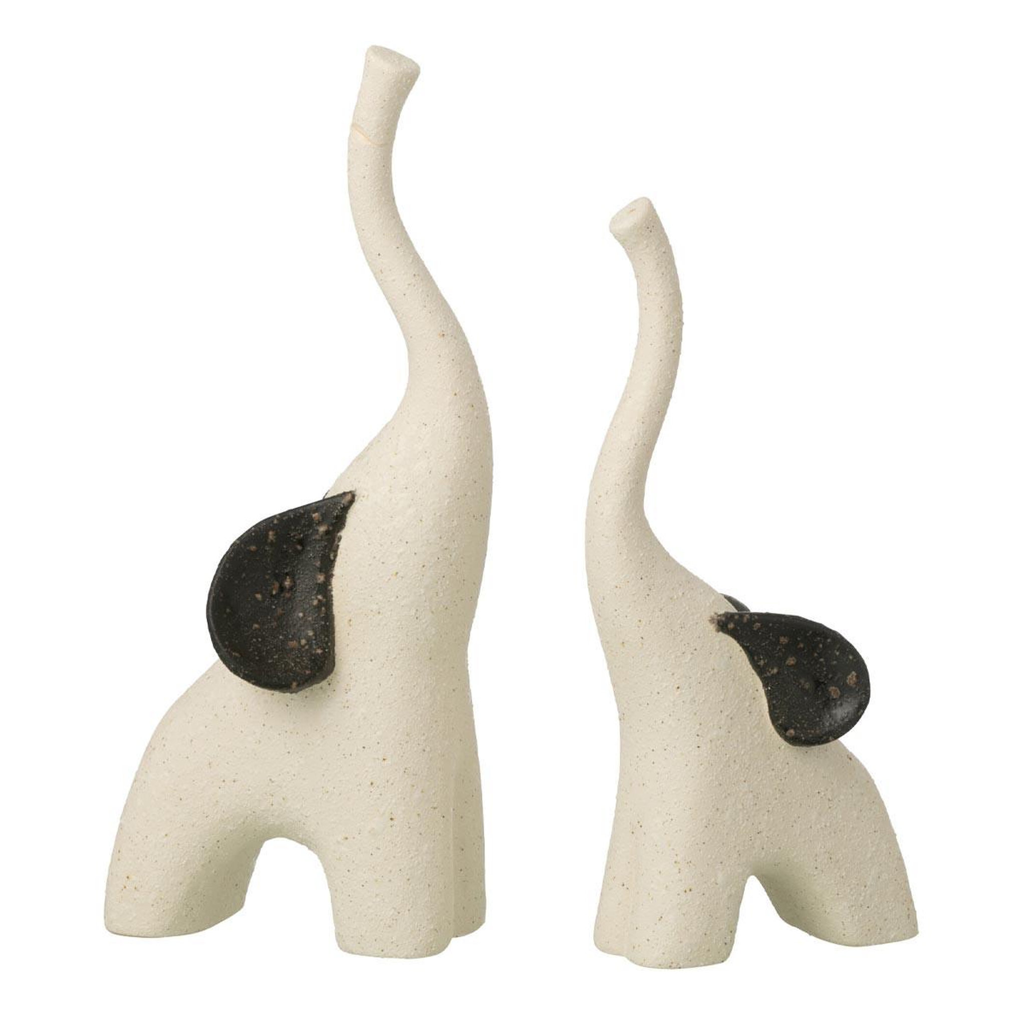 J-LINE Lot de 2 éléphants en grès  zane  30cm blanc cassé