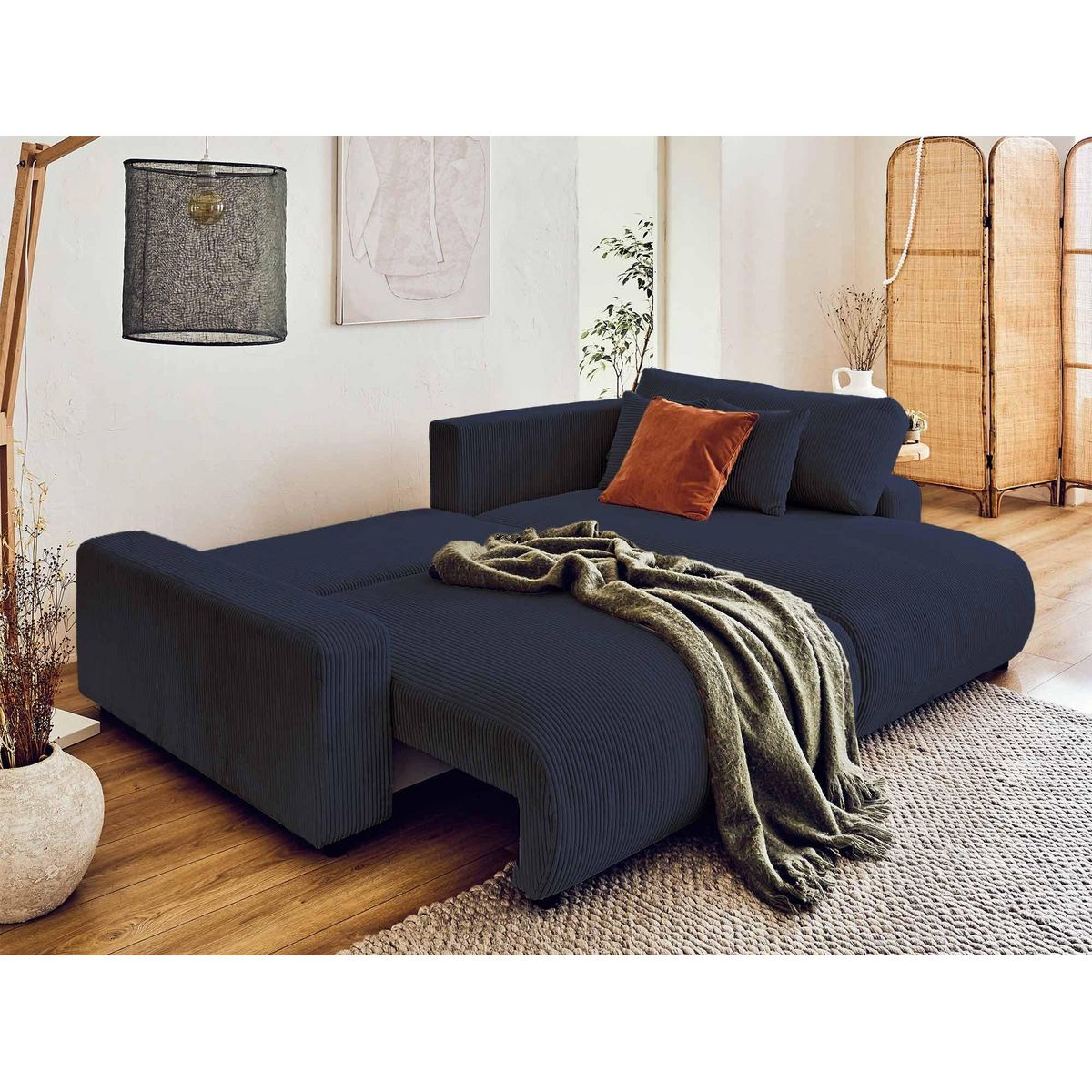 LISA DESIGN Pivoine - canapé d'angle réversible - 4 places - convertible avec coffre - en velours côtelé