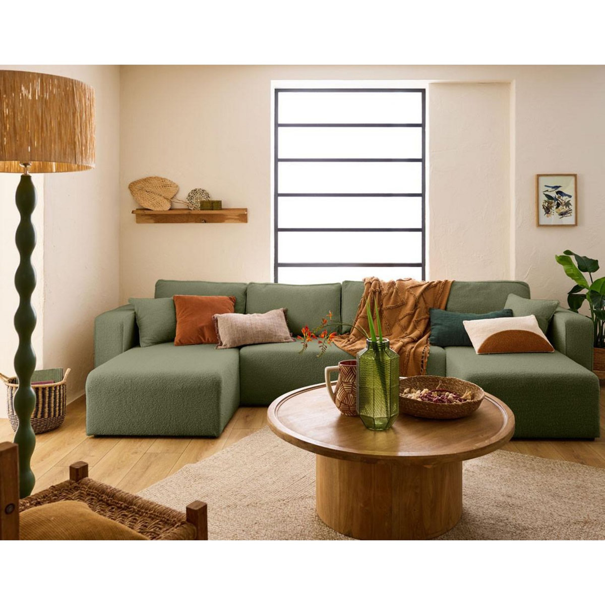 BEST MOBILIER Topaze - canapé panoramique en u - 7 places - convertible avec coffre - en tissu bouclette