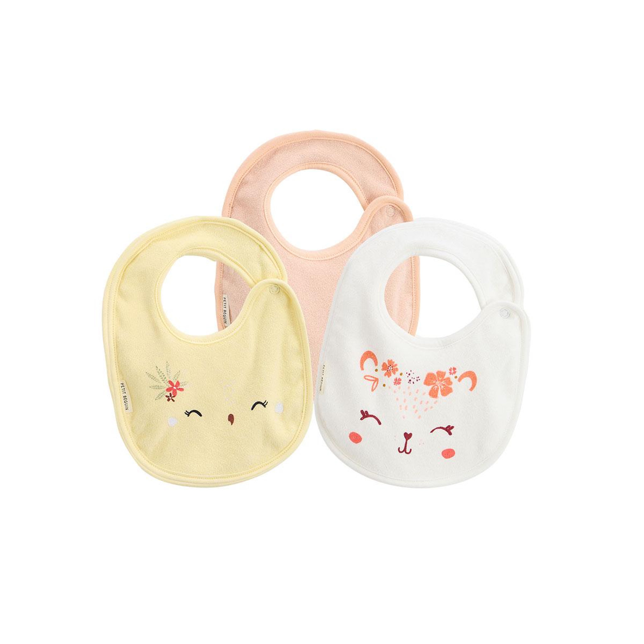 Petit Béguin Lot de 3 bavoirs bébé badian. Coloris disponibles : Jaune