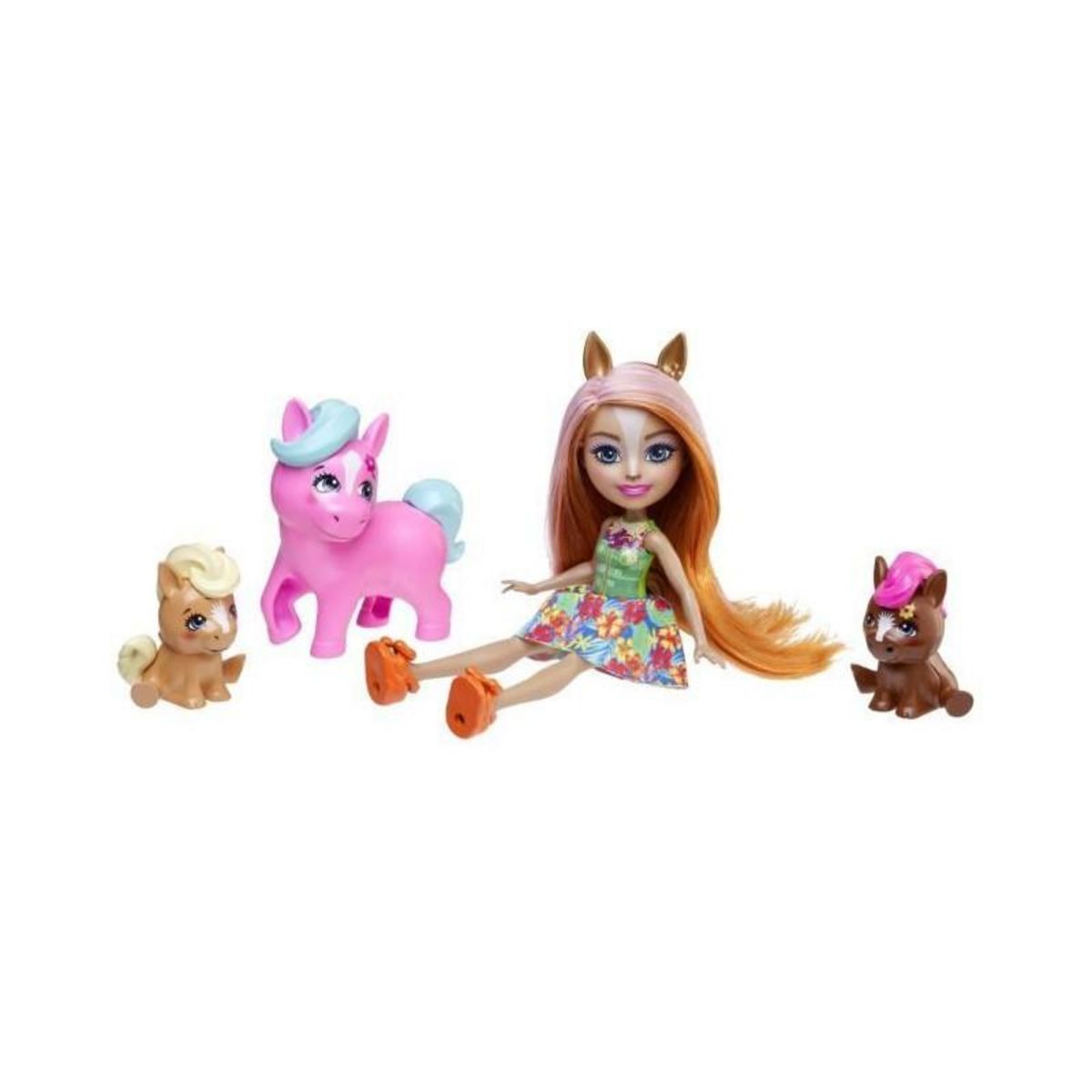 ENCHANTIMALS Enchantimals-Famille de Pensee Poney-Poupée et 3 figurines poneys HXB99