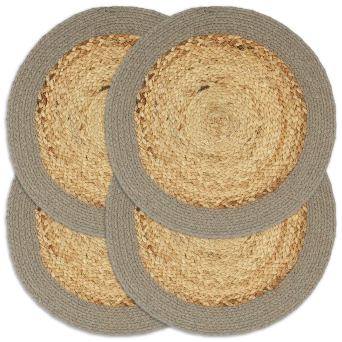 VIDAXL Napperons 4 pcs Naturel et gris 38 cm Jute et coton