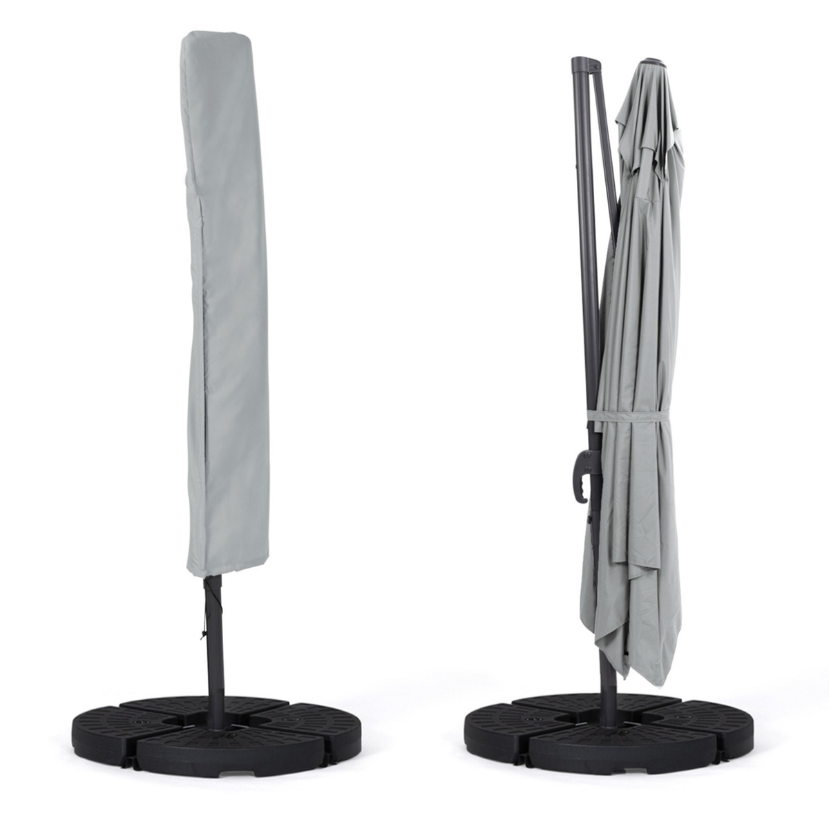 ID MARKET Parasol déporté inclinable rotatif 360 CALVI gris clair 3x4 M avec 4 dalles et housse