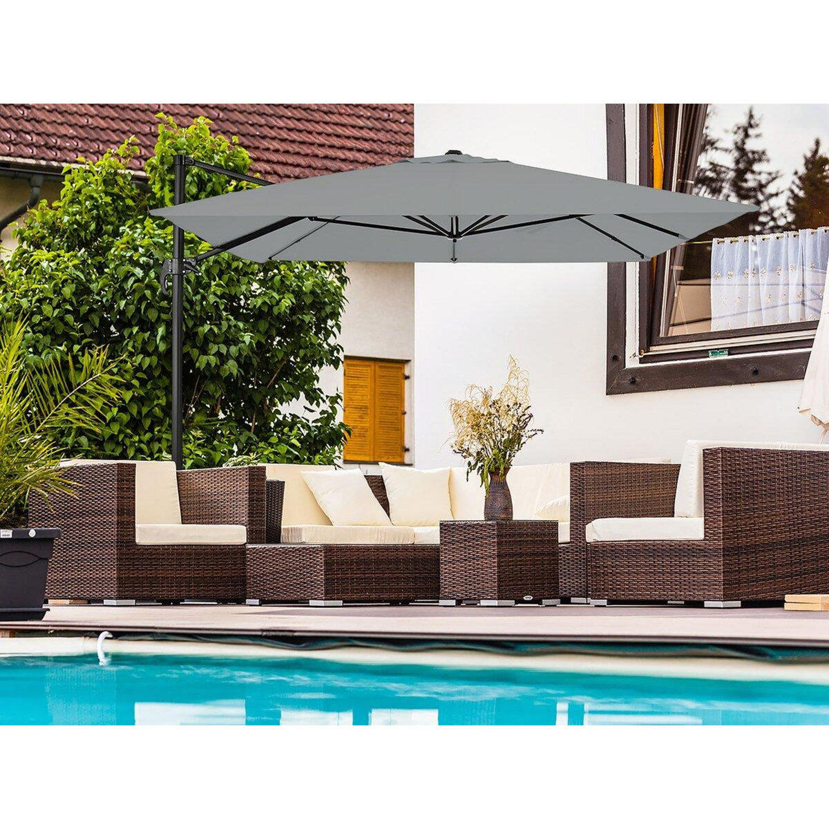 Habitat et Jardin Parasol jardin déporté en aluminium  Sky 4  - 3 x 4 m - Gris - Avec Housse