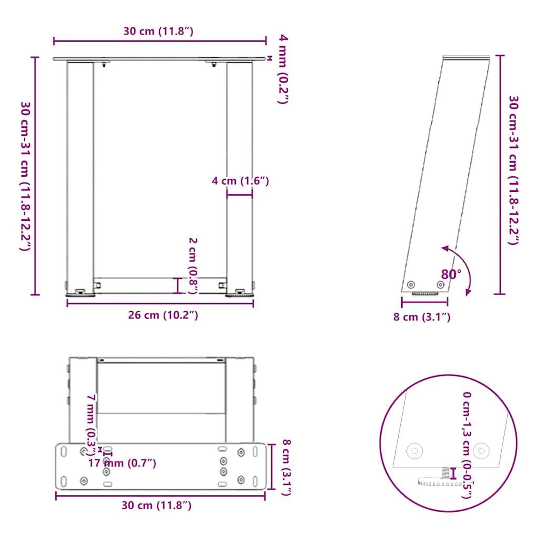 Voir la diapositive 6 : VIDAXL Pieds de table basse forme de U 2 pcs anthracite 30x(30-31) cm