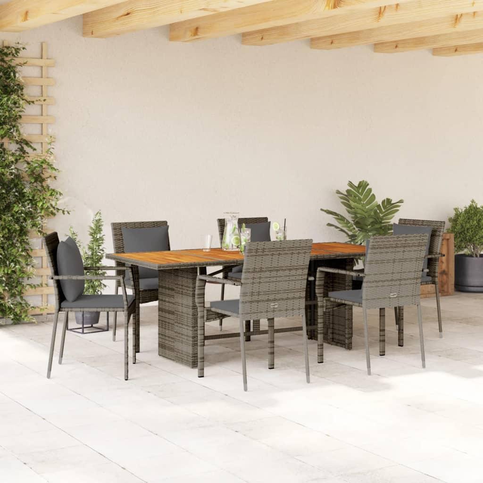 VIDAXL Ensemble a manger de jardin et coussins 7 pcs gris rotin