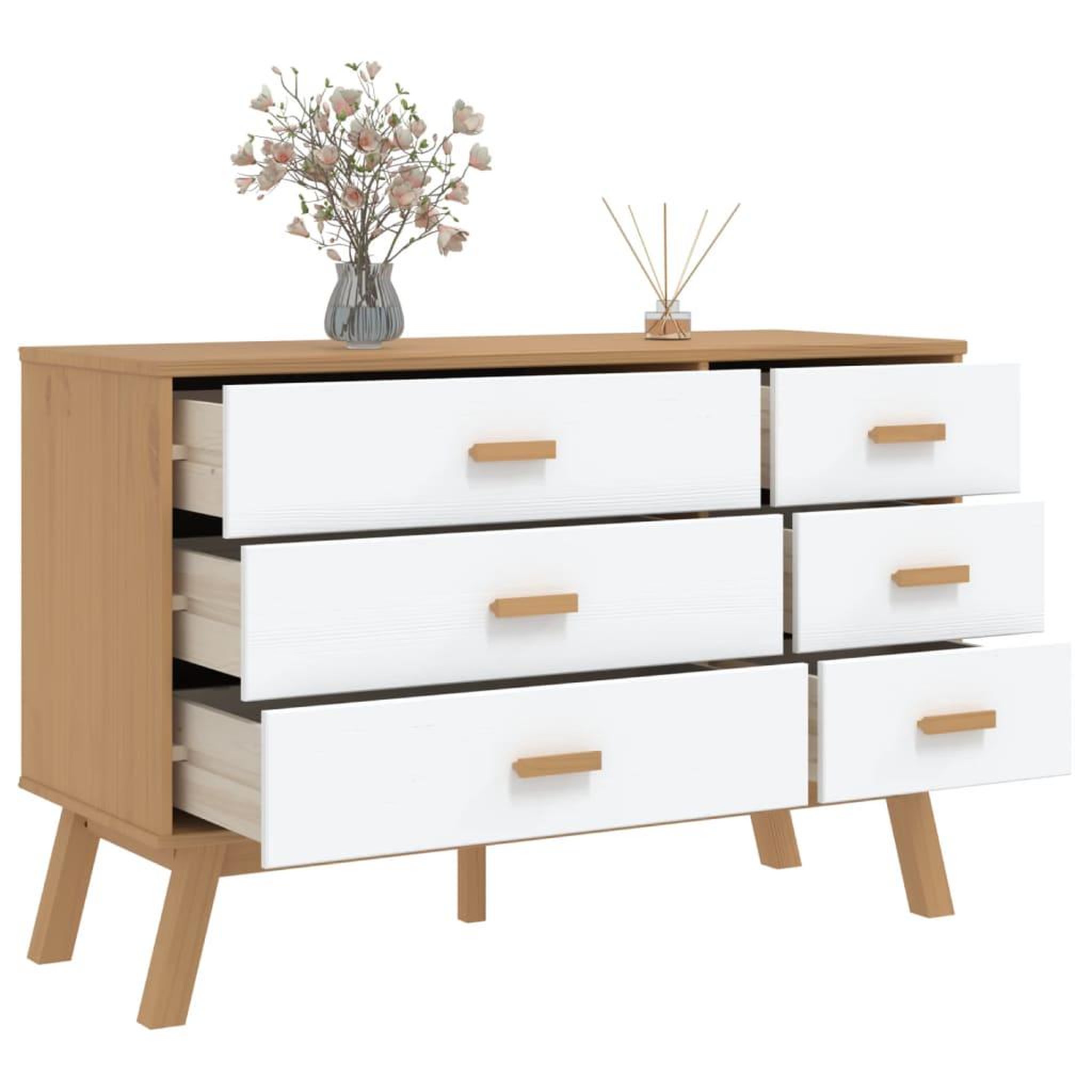 Voir la diapositive 5 : VIDAXL Armoire a tiroirs OLDEN blanc et marron bois de pin solide